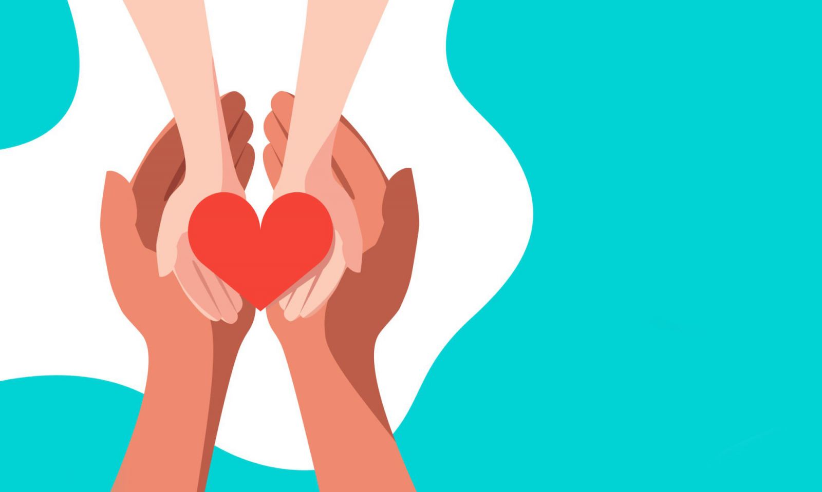 Red heart in the hands of man. A symbol of goodness, mercy, hope and love. Vector illustration in flat style.