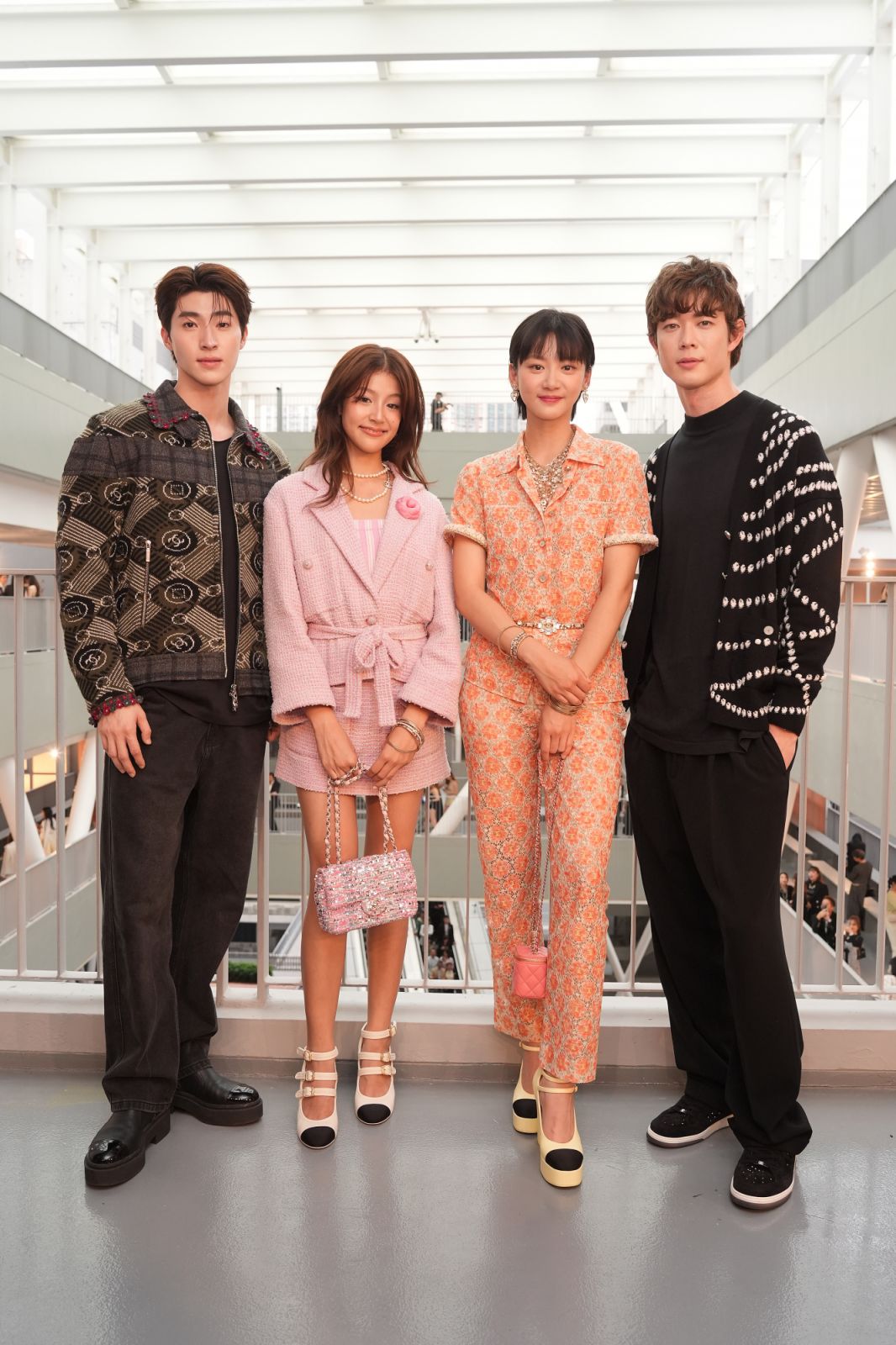 HONG KONG, CHINA - NOVEMBER 05: (L-R) Blue Pongtiwat, Baipor Thitiya, Angela Yuen and Hio Miyazawa attend the CHANEL Cruise 2024/25 Hong Kong Replica Show at the Hong Kong Design Institute on November 05, 2024 in Hong Kong, China. (Photo by Anthony Kwan/Getty Images for CHANEL)