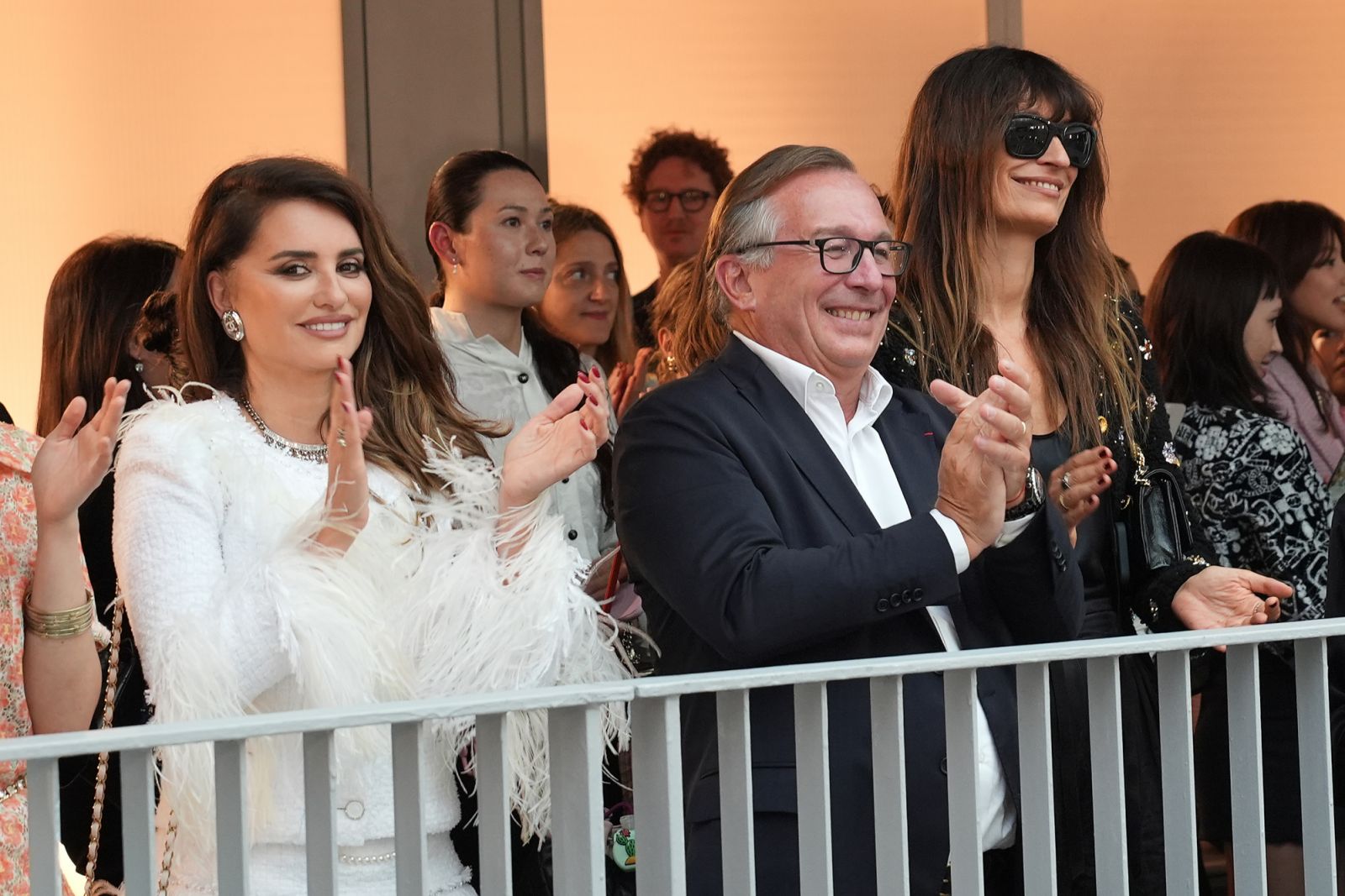 HONG KONG, CHINA - NOVEMBER 05: Penelope Cruz, Bruno Pavlovsky and Caroline de Maigret attend the CHANEL Cruise 2024/25 Hong Kong Replica Show at the Hong Kong Design Institute on November 05, 2024 in Hong Kong, China. (Photo by Anthony Kwan/Getty Images for CHANEL)