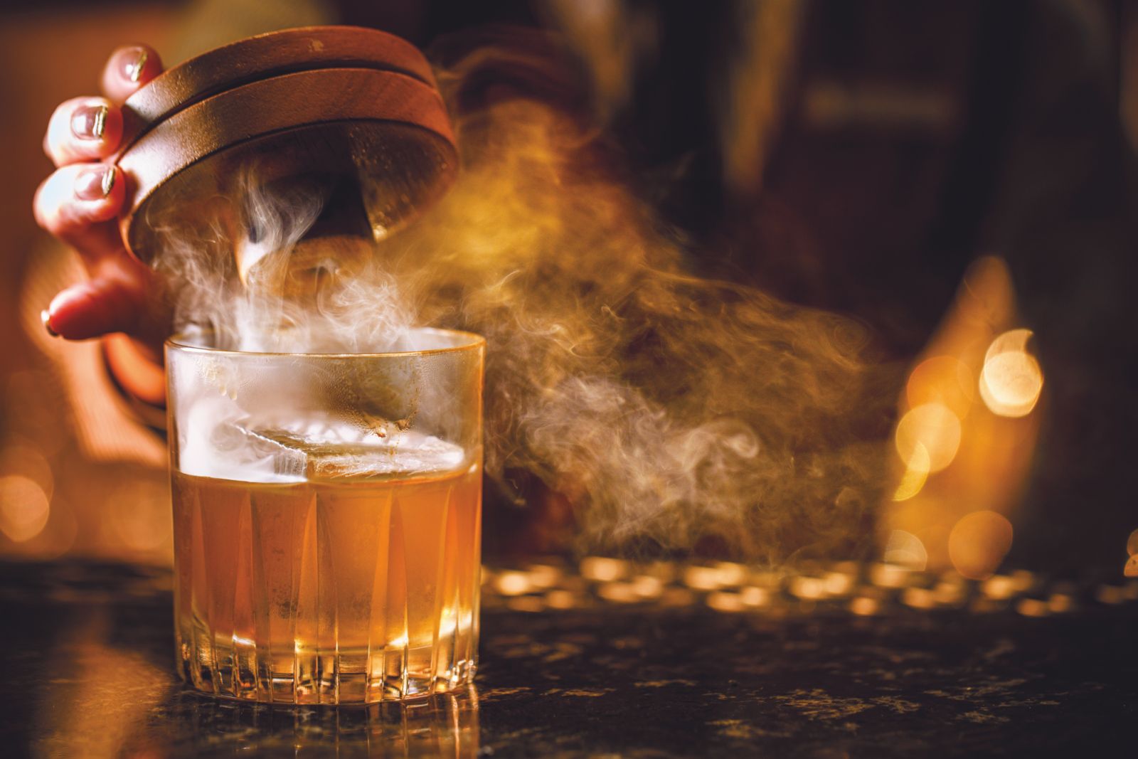 Smoked ume old fashioned at Virtù