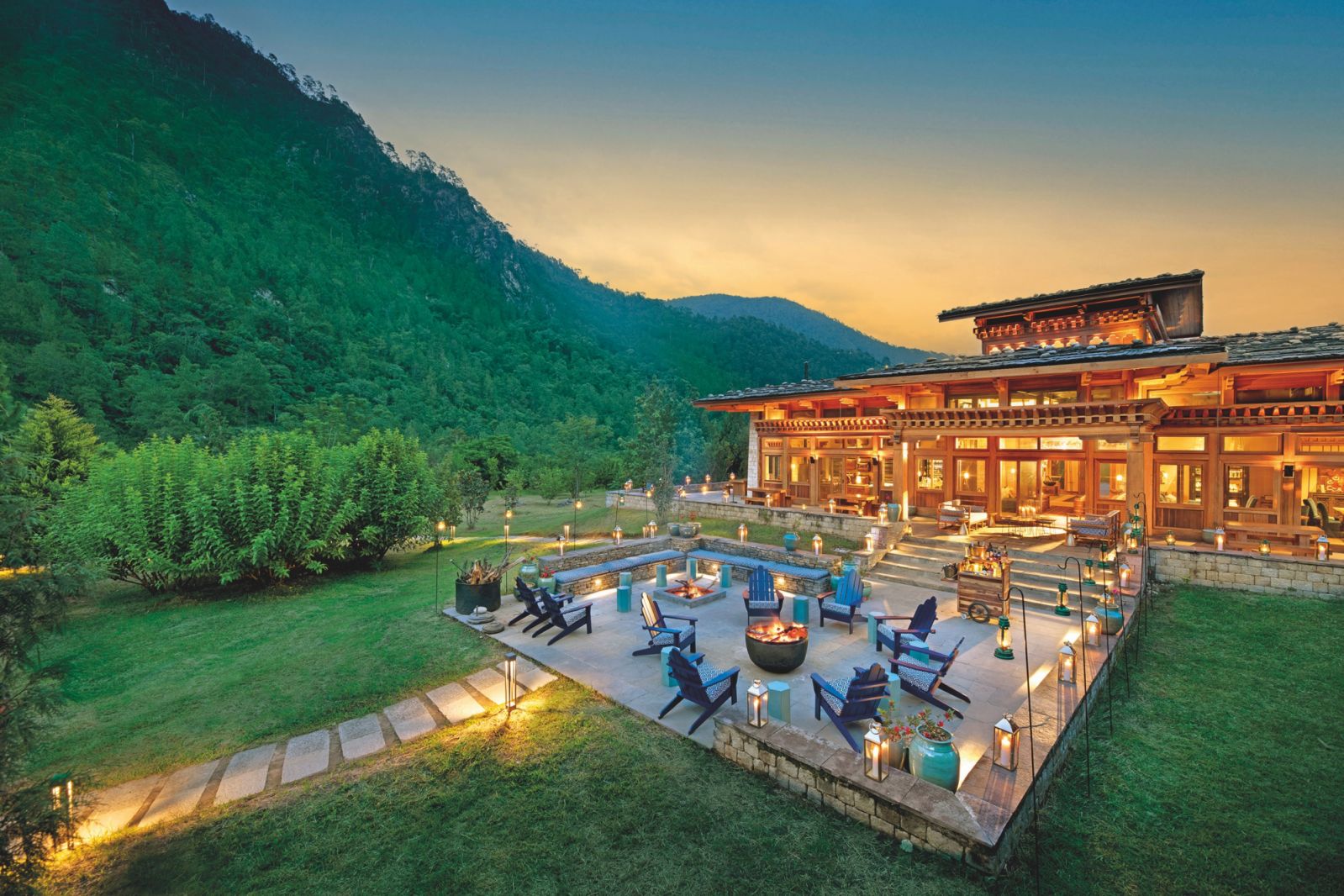 Guest area fire pit at andBeyond Punakha River