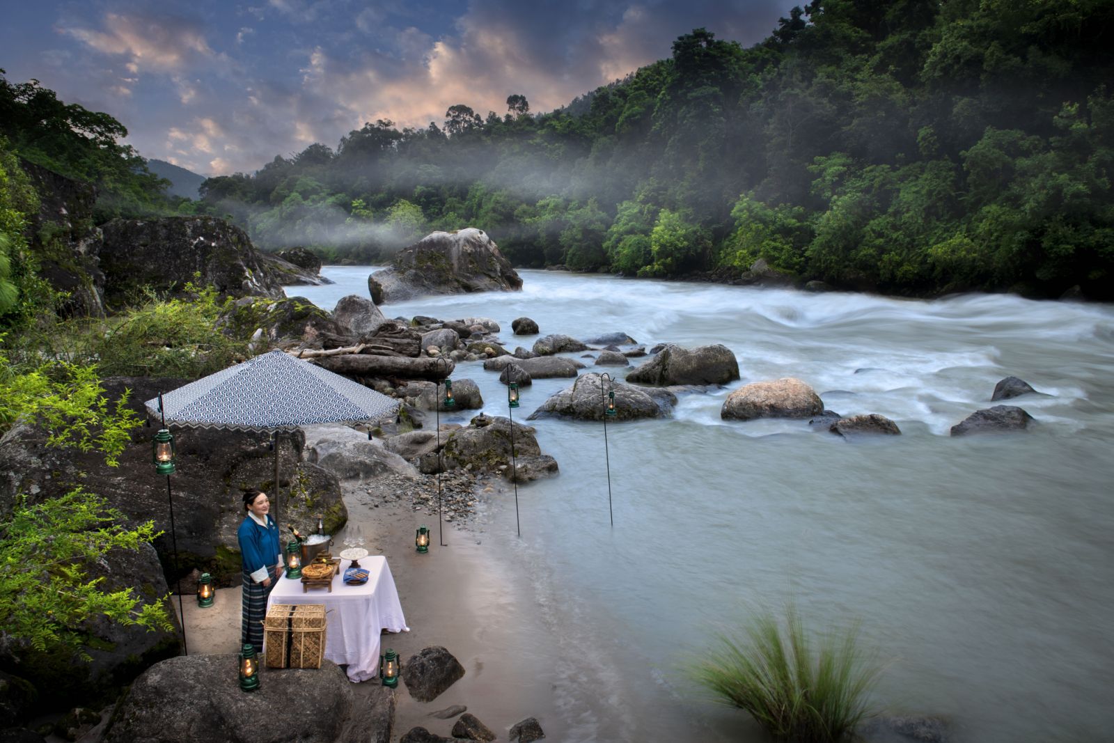 River dining at andBeyond Punakha River