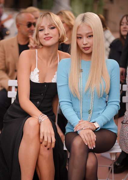 Angèle and Jennie Kim at Chanel RTW Spring 2025 as part of Paris Ready to Wear Fashion Week held at Grand Palais on October 1, 2024 in Paris, France. (Photo by Swan Gallet/WWD via Getty Images)