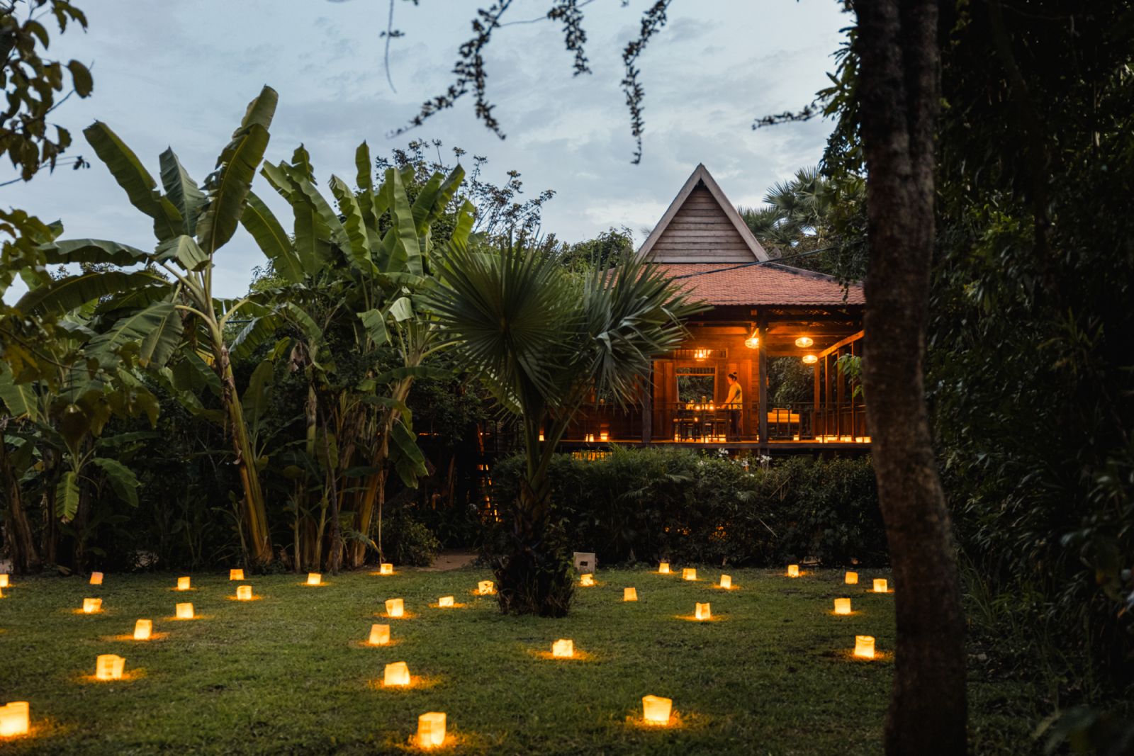 Twilight dinner exterior at Khmer Village House at Amansara