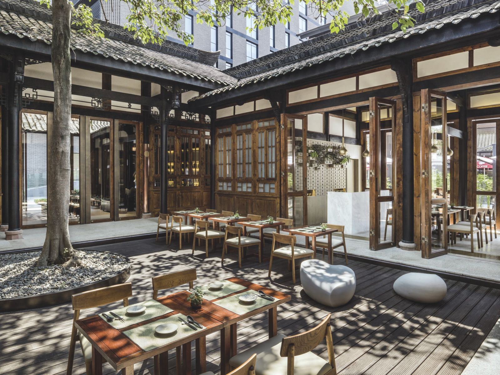 Mi Xun Teahouse courtyard at The Temple House