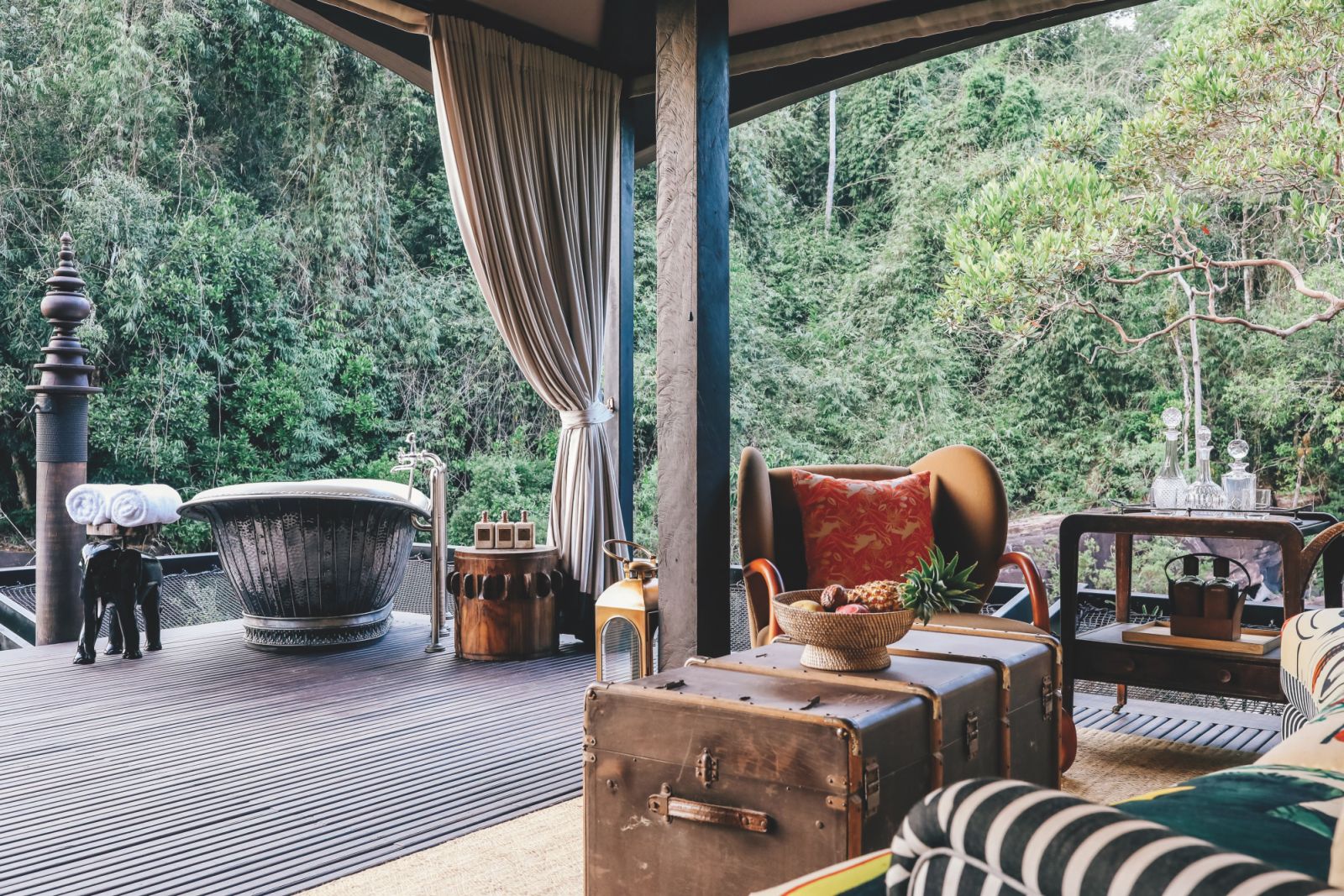 Cambodian Royalty Tent outdoor deck at Shinta Mani Wild