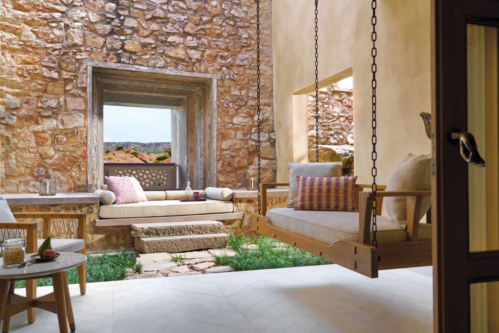 Aravali View suite terrace at Six Senses Fort Barwara
