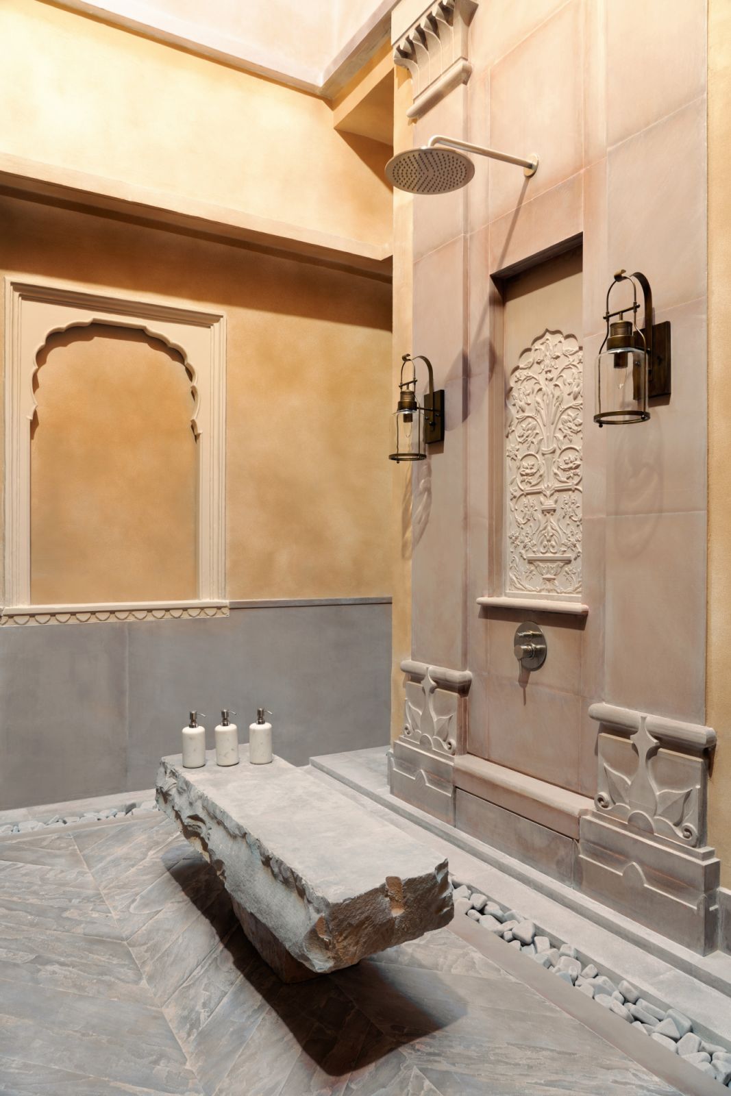Sanctuary suite outdoor shower at Six Senses Fort Barwara