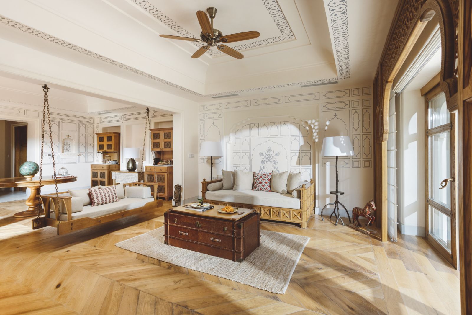 Raja Man Singh pool suite living room at Six Senses Fort Barwara