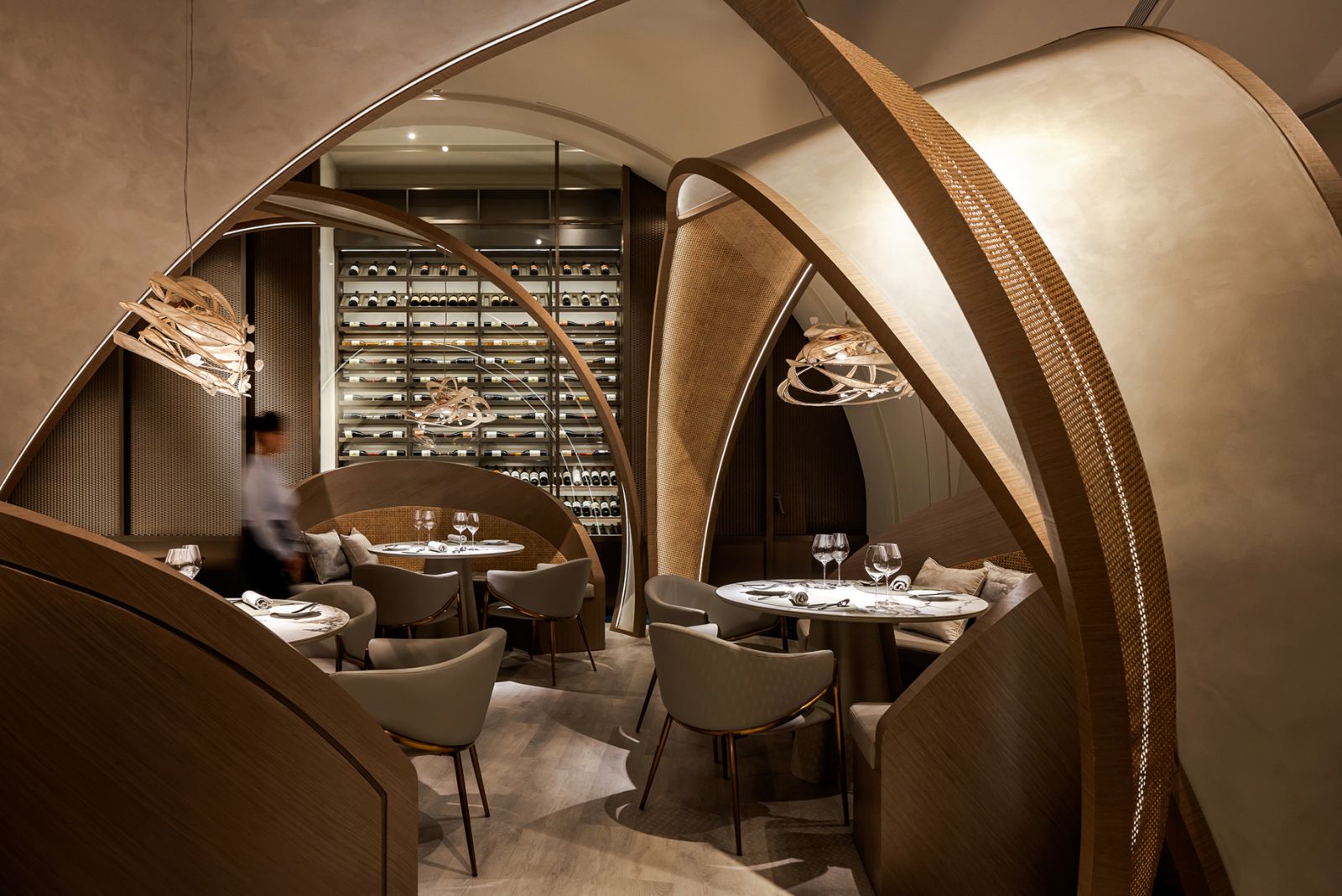 80 per cent of materials used are recycled in the arc-shaped restaurant