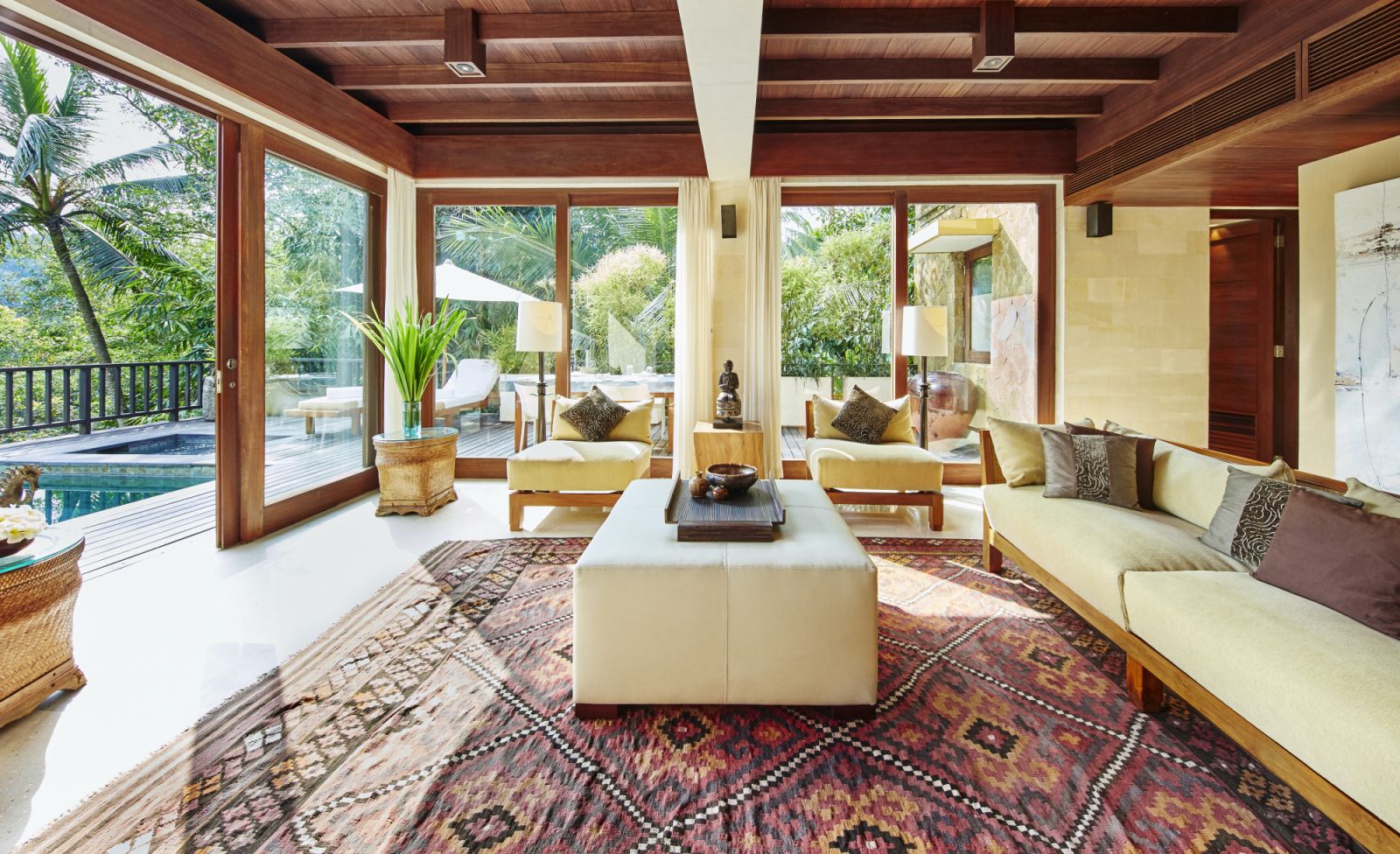 One-bedroom pool villa living room at Como Shambhala estate