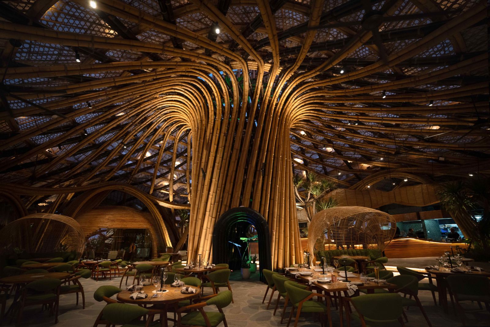 The majestic vortex-like centrepiece made from bamboo and basalt