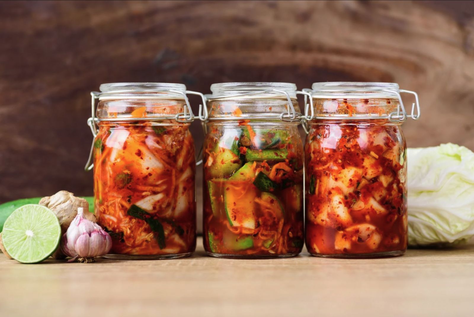 Jars of a variety of kimchi that boasts numerous probiotics (Photo: Getty Images)