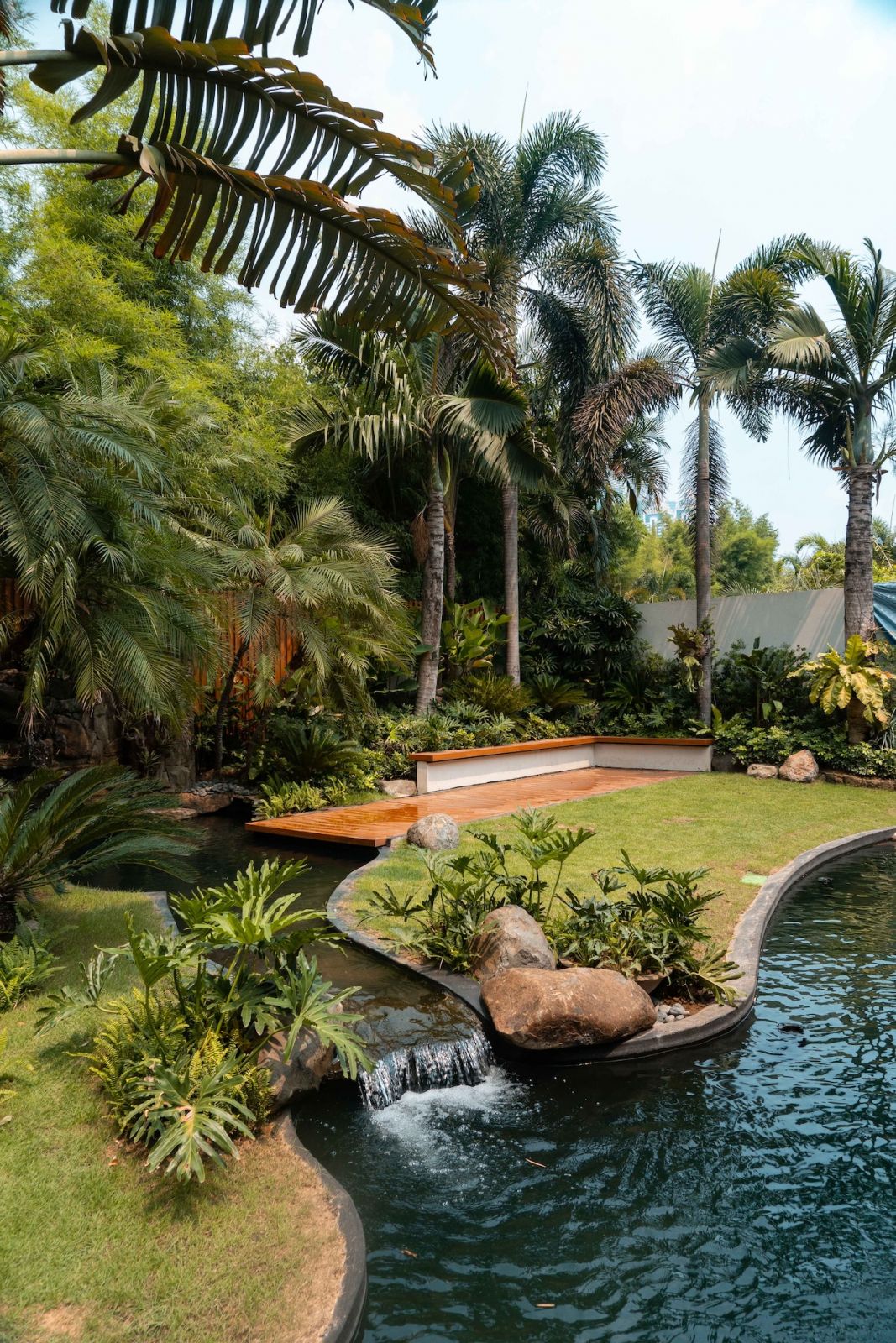 Tranquil streams running through a homeowner's garden