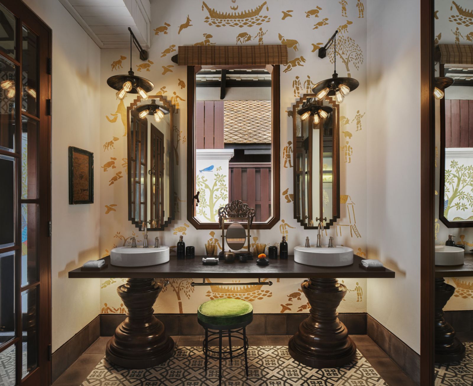 Waterfall pool villa bathroom at Rosewood Luang Prabang
