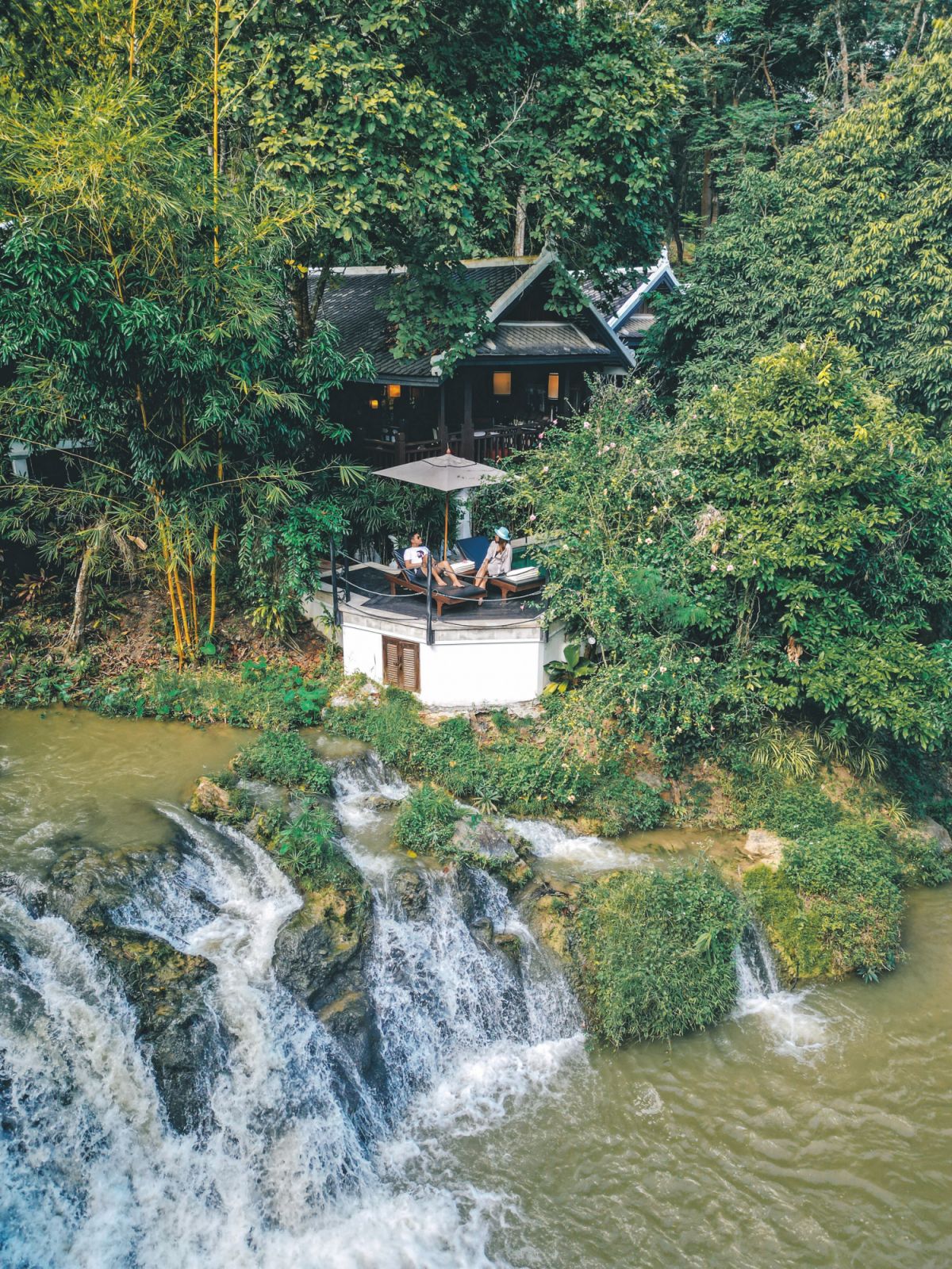 Exterior of waterfall pool villa at Rosewood Luang Prabang