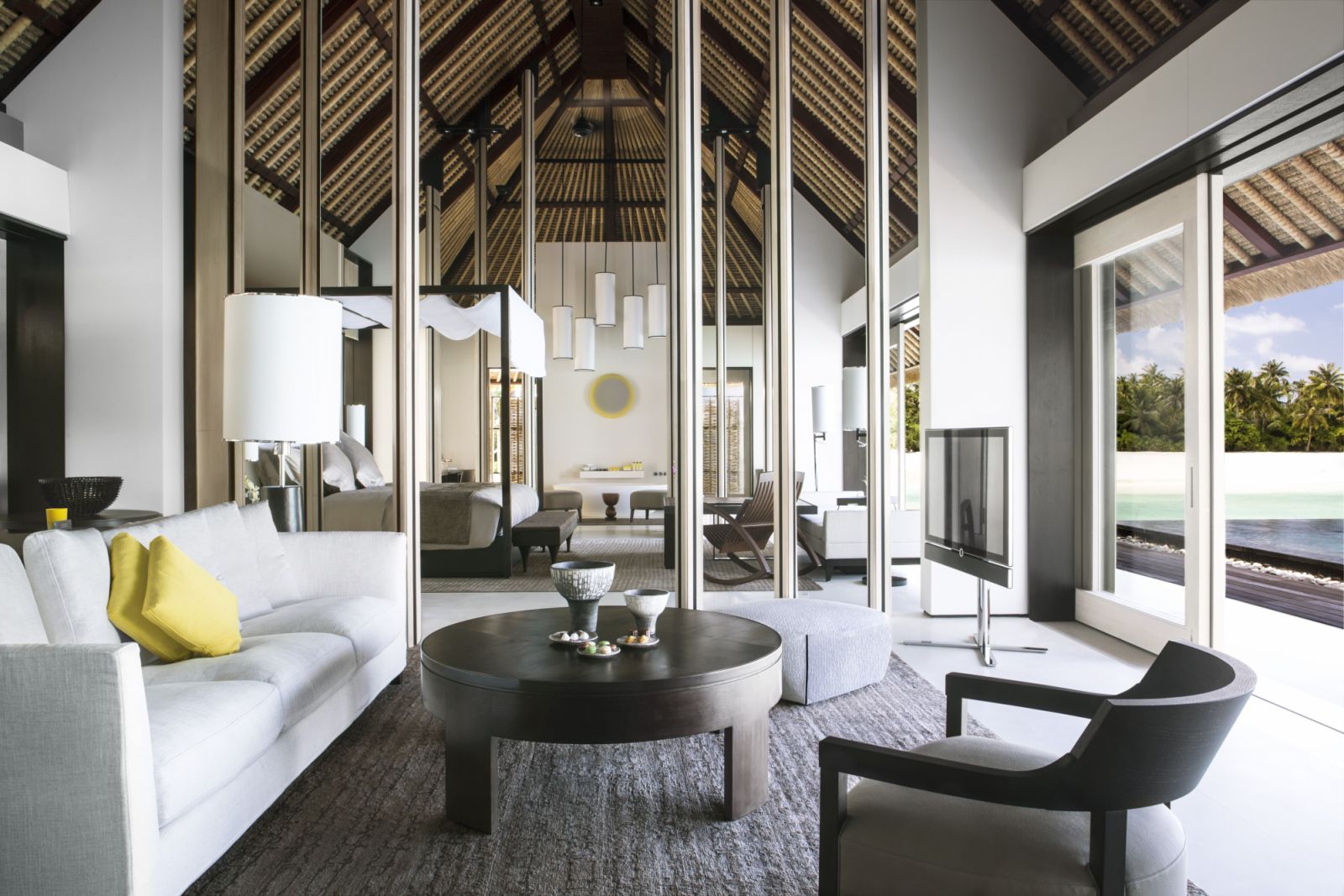 Lagoon villa living room at Cheval Blanc Randheli