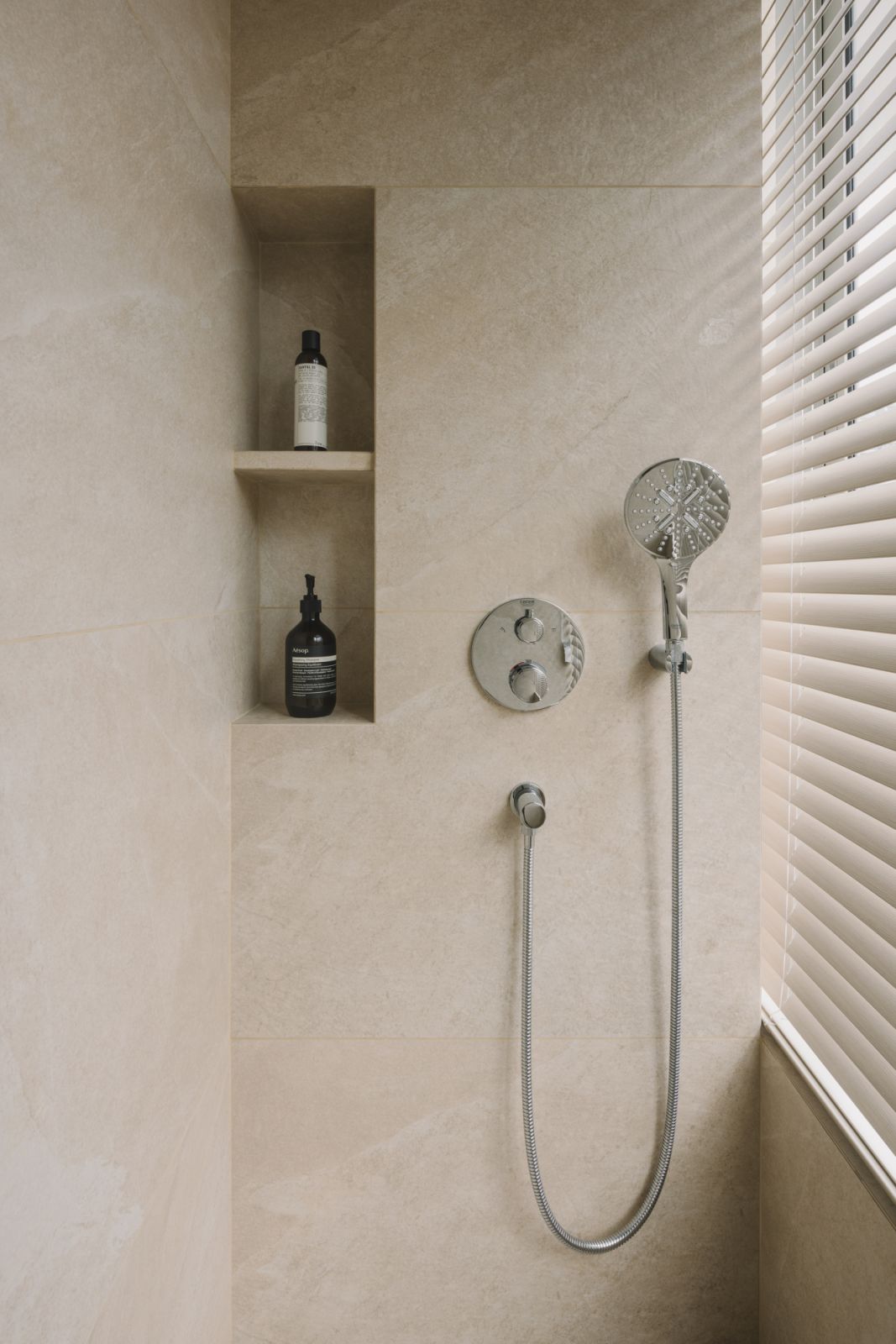 A close-up view of the bathroom finishes and detailing
