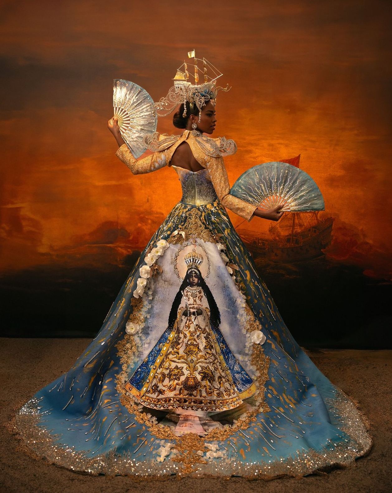 Our Lady of Antipolo (Our Lady of Good Voyage) on Chelsea Manalo's Miss Universe 2024 costume (Photo: Instagram / Chelsea Manalo)