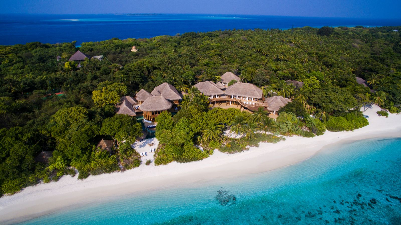 Aerial view of villas at Soneva Fushi