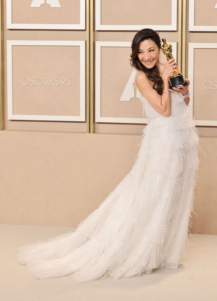 HOLLYWOOD, CALIFORNIA - MARCH 12: Michelle Yeoh, winner of the Best Actress in a Leading Role award for ‘Everything Everywhere All at Once’, poses in the press room during the 95th Annual Academy Awards at Ovation Hollywood on March 12, 2023 in Hollywood, California. (Photo by Rodin Eckenroth/Getty Images)