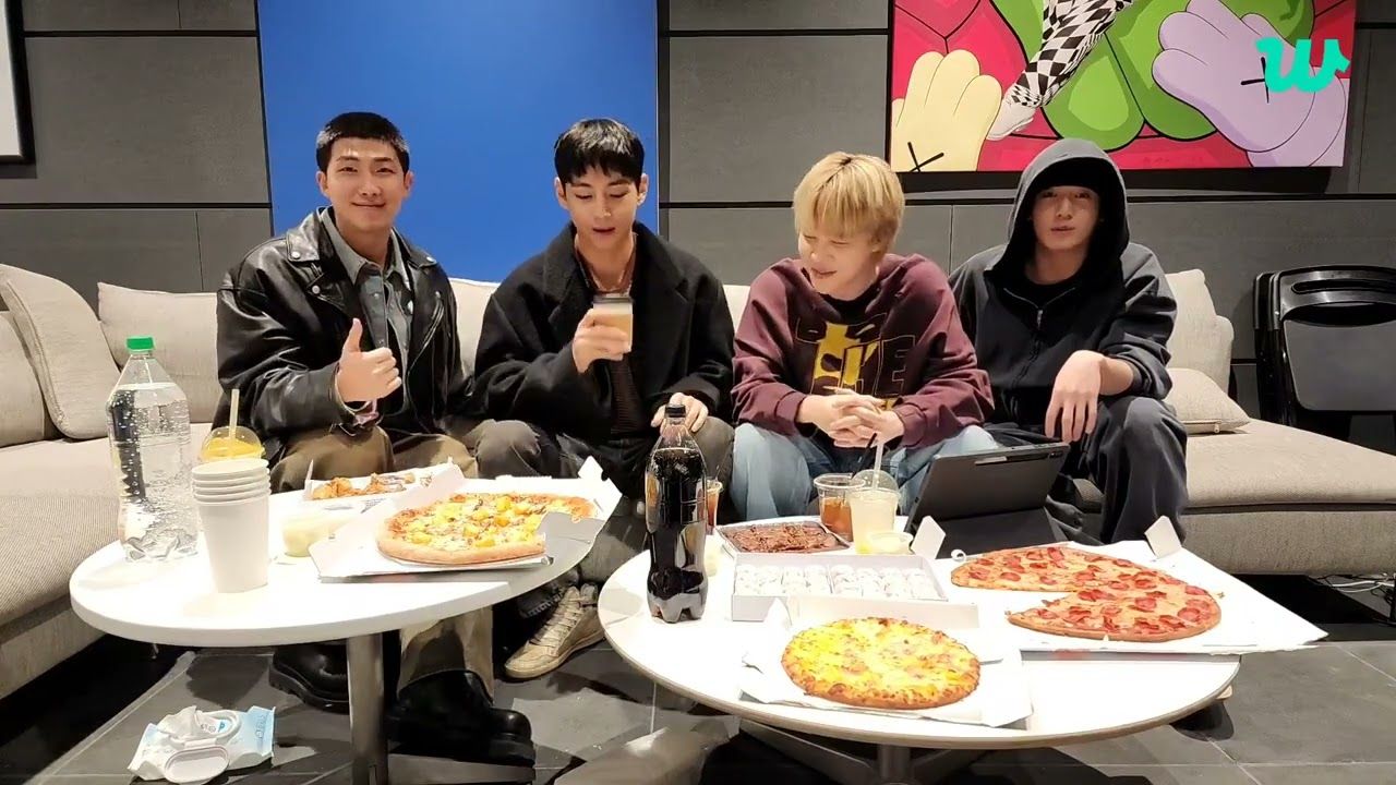 BTS members RM, V, Jimin, and Jungkook live on Weverse in 2023 (Photo: Weverse)