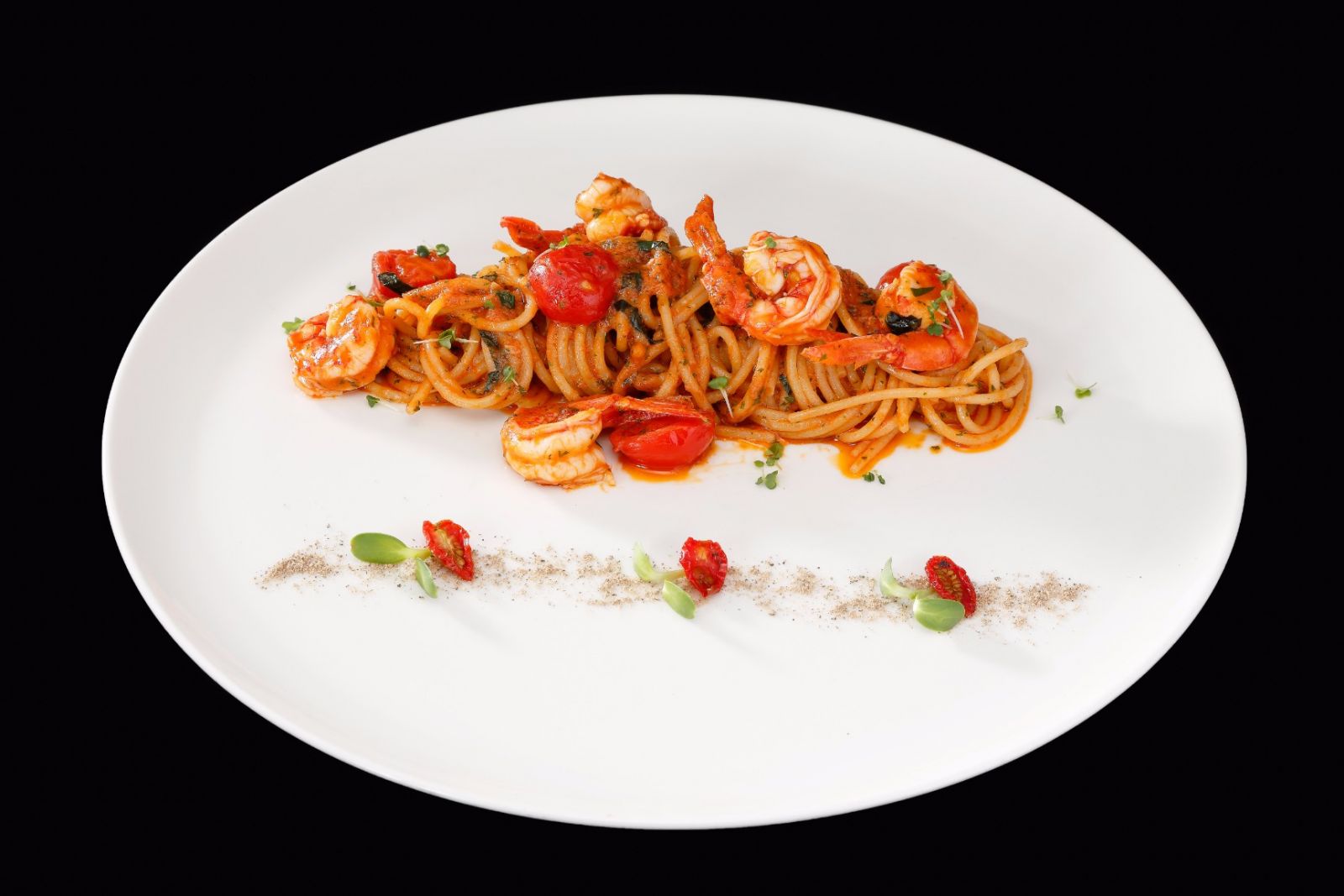 Spaghetti ai gamberi rossi del mediterraneo at Lenzi Tuscan Kitchen