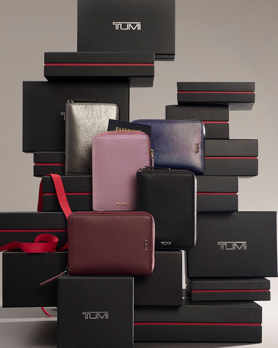 Belden Zip-Around Passport Case in pewter metallic, cabernet, pearl pink, black and hologram colourways