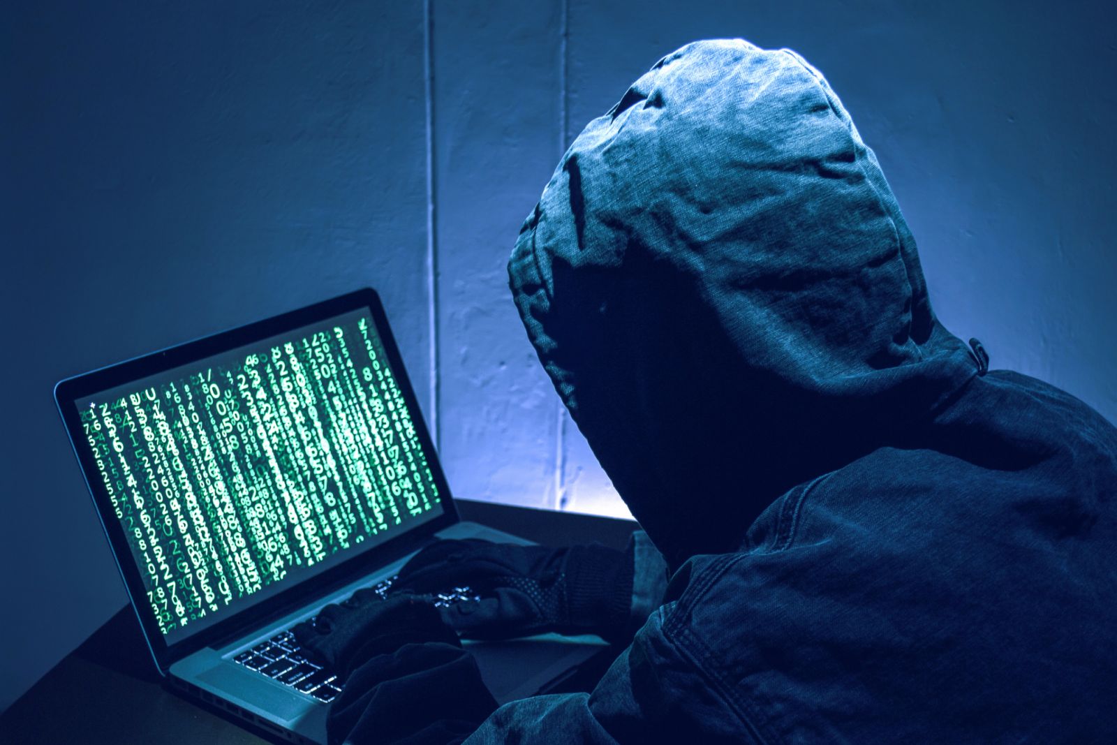 Hacker stealing passwords and identity, computer crime