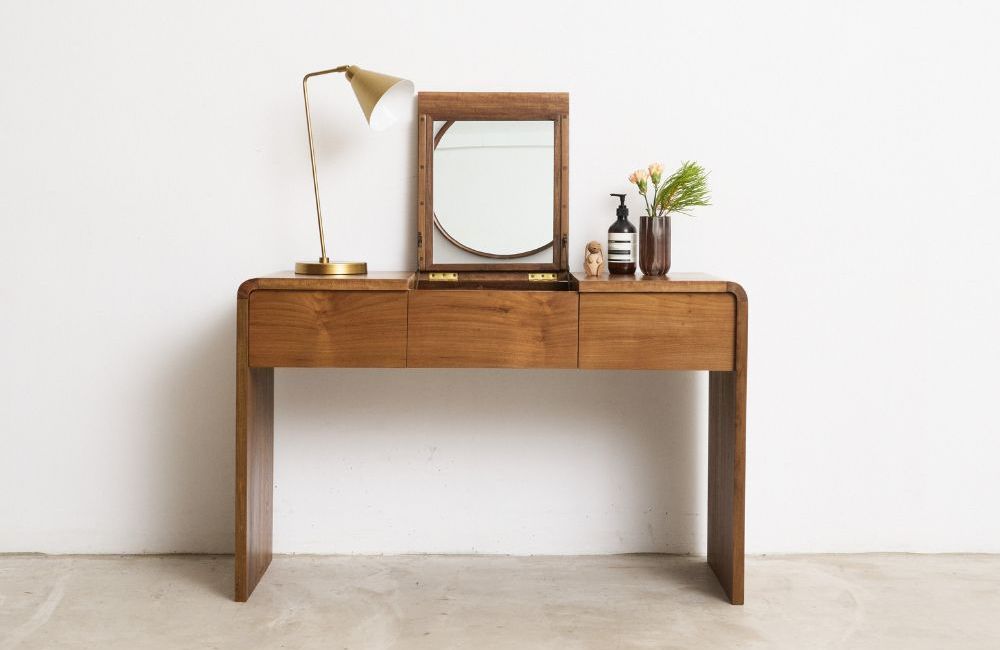 Journey East desk with dressing mirror