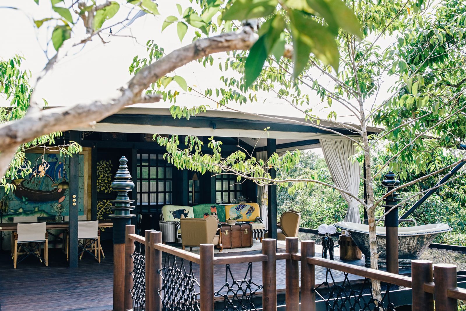 Each tent is utterly unique, inspired by anything from King Sihanouk and Jackie Kennedy’s 1967 Cambodian travels to the animals which live there