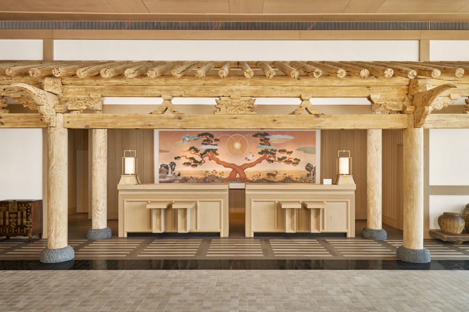 The hotel’s design details were inspired by traditional Korean architecture