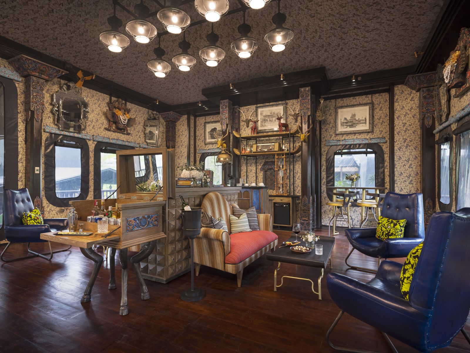 The Officer’s Tent at Capella Ubud, Bali is the social hub of the camp, filled with antiques, books and eccentric touches