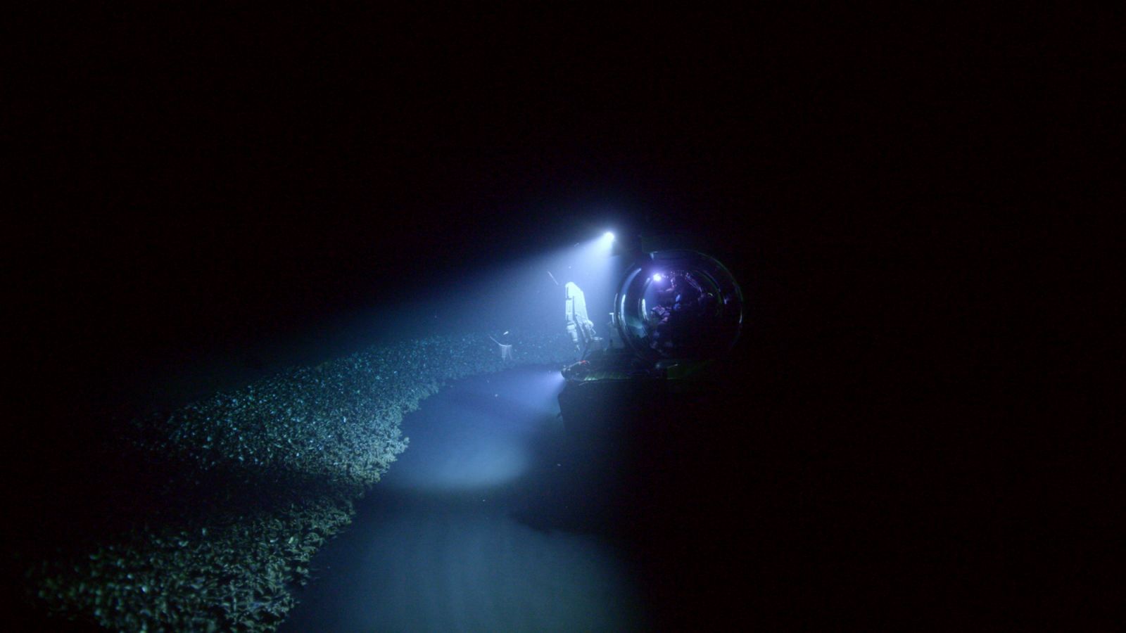 One of the OceanXplorer’s submersibles exploring a brine pool in 2016 (Photo: OceanX)