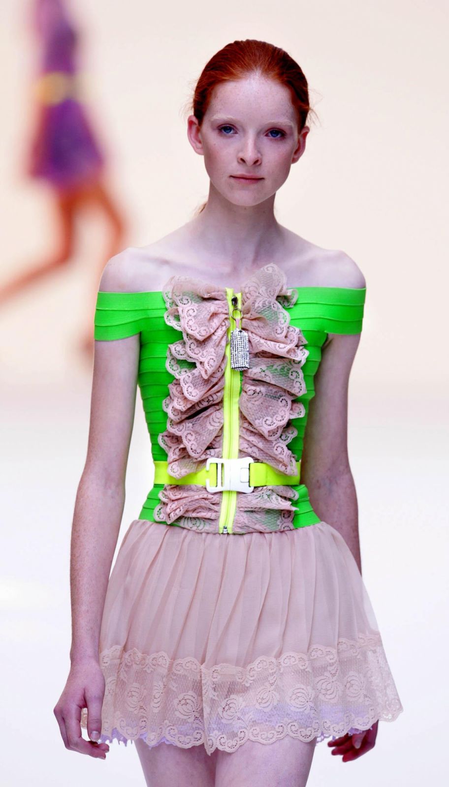 A model wears a design by Christopher Kane during London Fashion Week spring / summer 2007 collections, at the Topshop Show Space in Holland Park Theatre, west London.   (Photo by Cathal McNaughton - PA Images/PA Images via Getty Images)