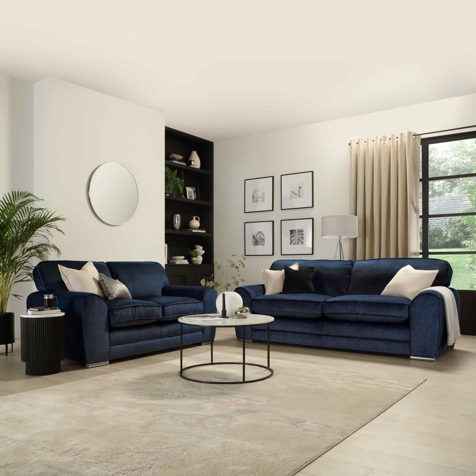 The Burford three-plus-two seater sofa set in blue aura velvet