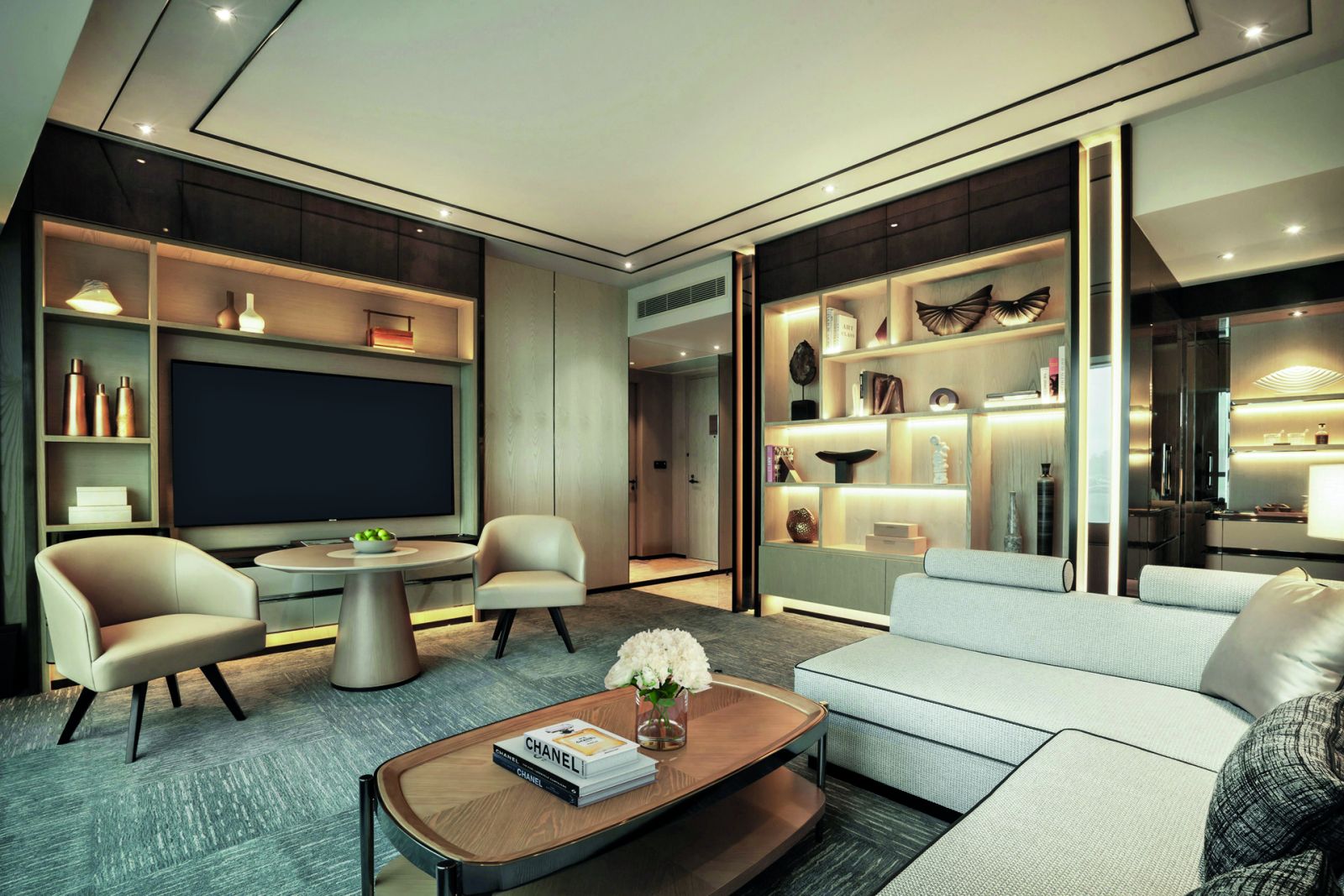 Superior Harbour-view suite living room at Four Seasons Hong Kong