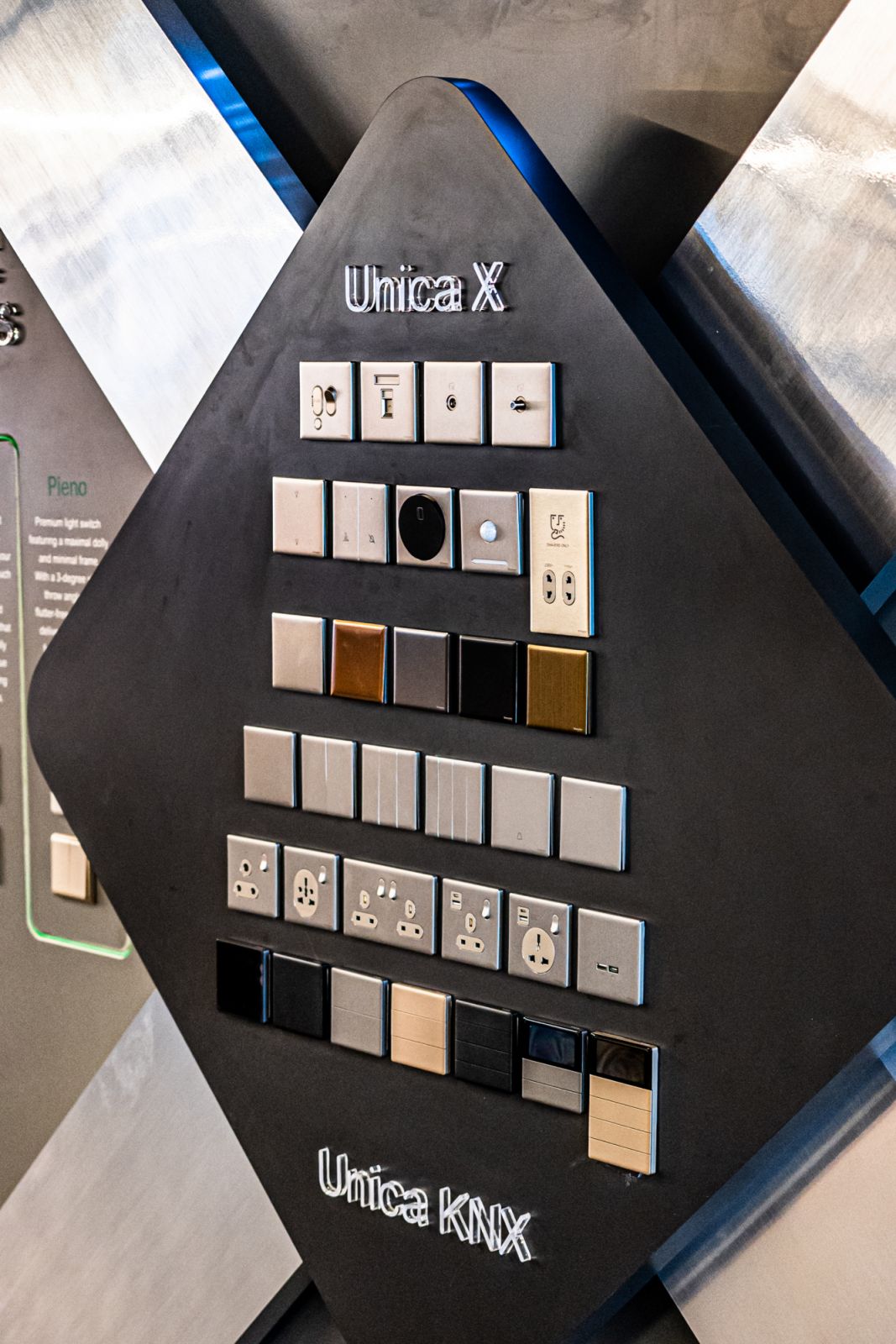 The wall of Unica X switches and sockets