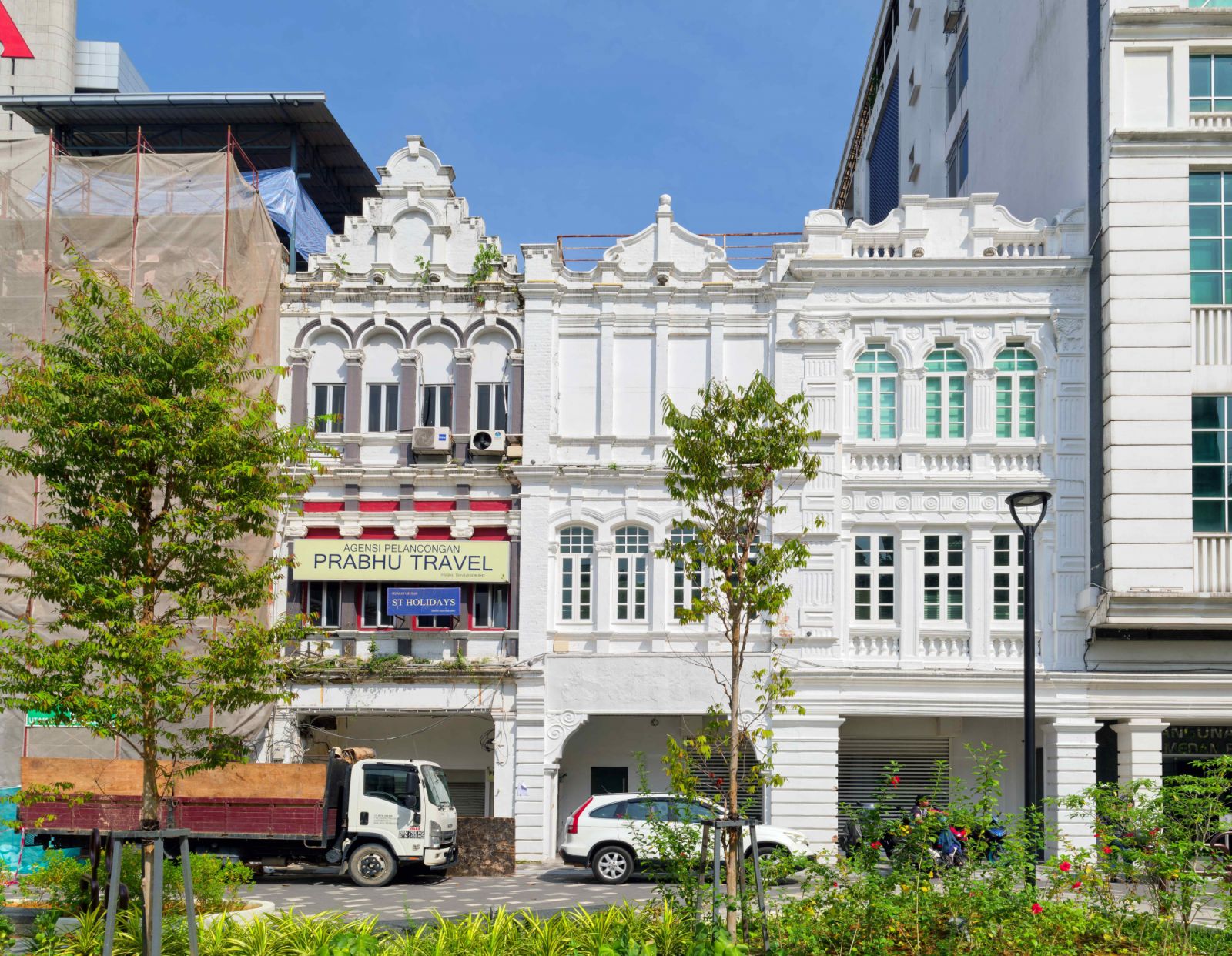 Tall “Dutch” gables crown the three-storey shophouses along Medan Pasar in Kuala Lumpur
