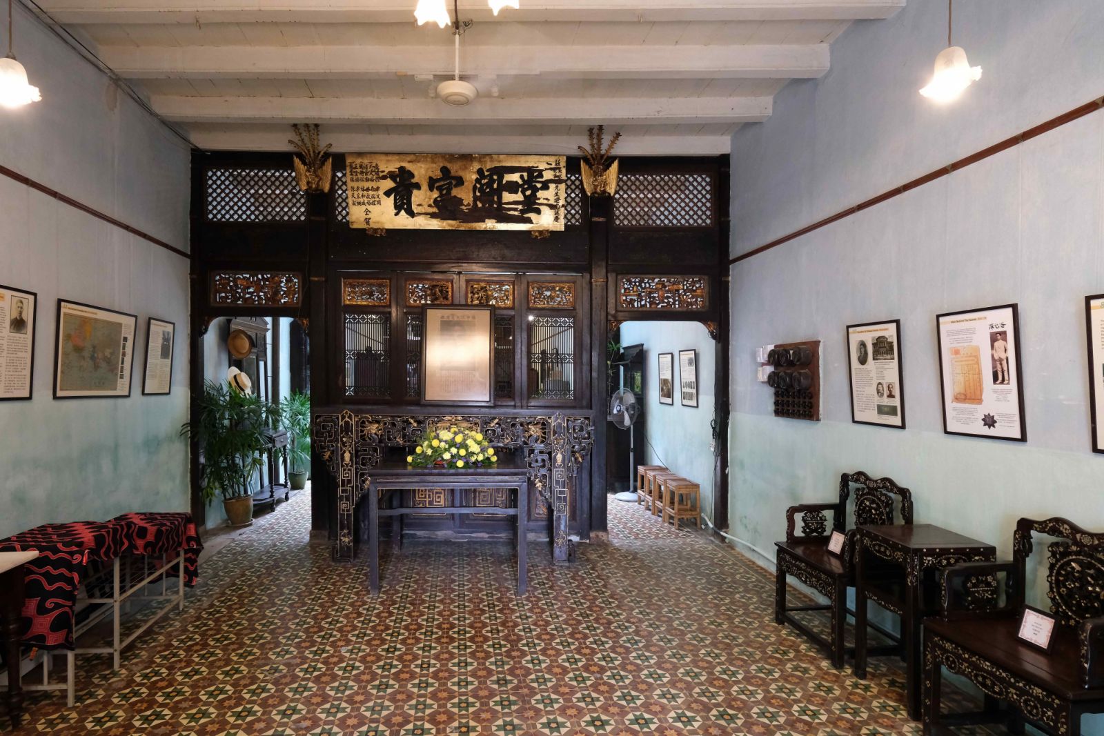 Encaustic clay tiles with decorative tessellated patterns in prestigious interior spaces