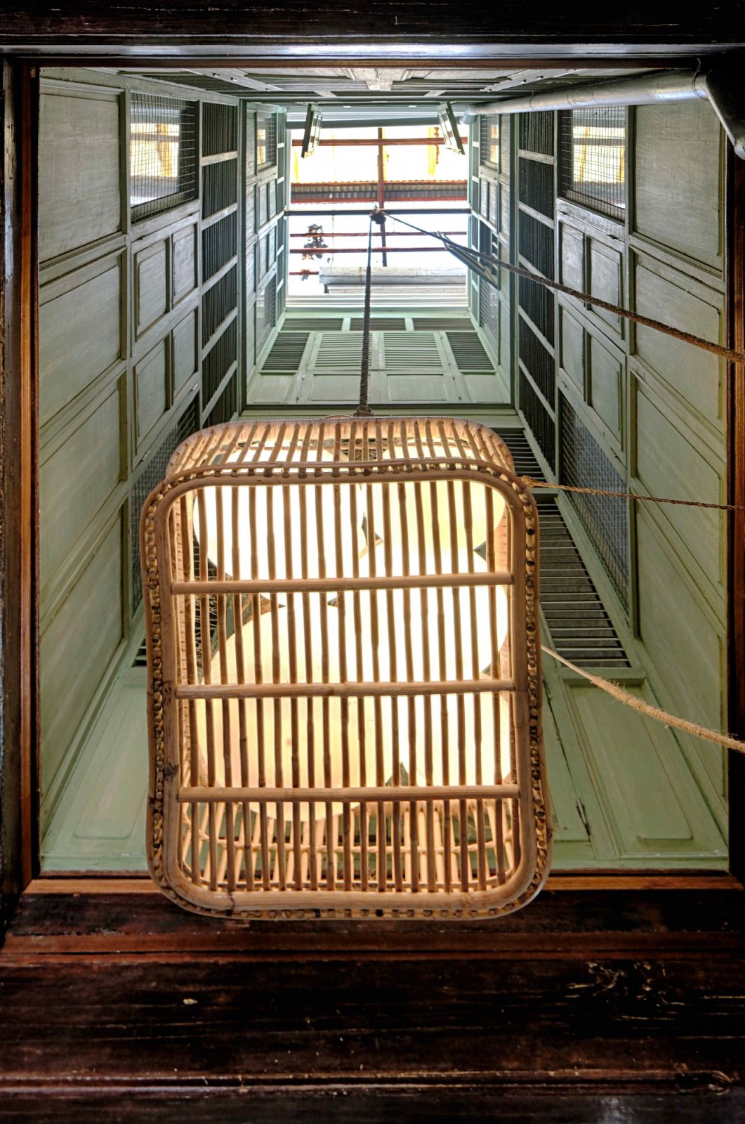 The light well at Ren I Tang, Penang also facilitates a pulley system for lifting furniture and heavy baggage to the upper floors