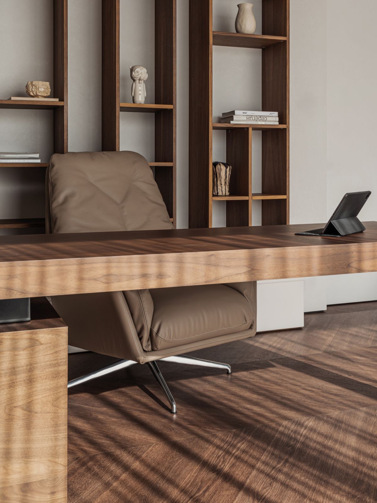 The study features a darker material palette