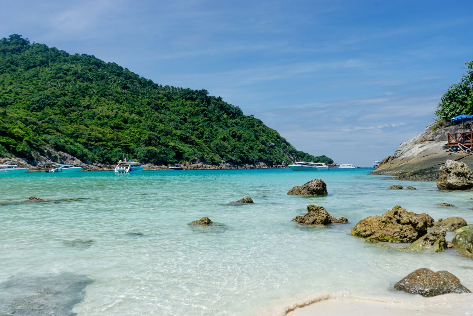 View of tropical island beach with clear water, Coral Island, Koh Hey, Phuket, Thailand