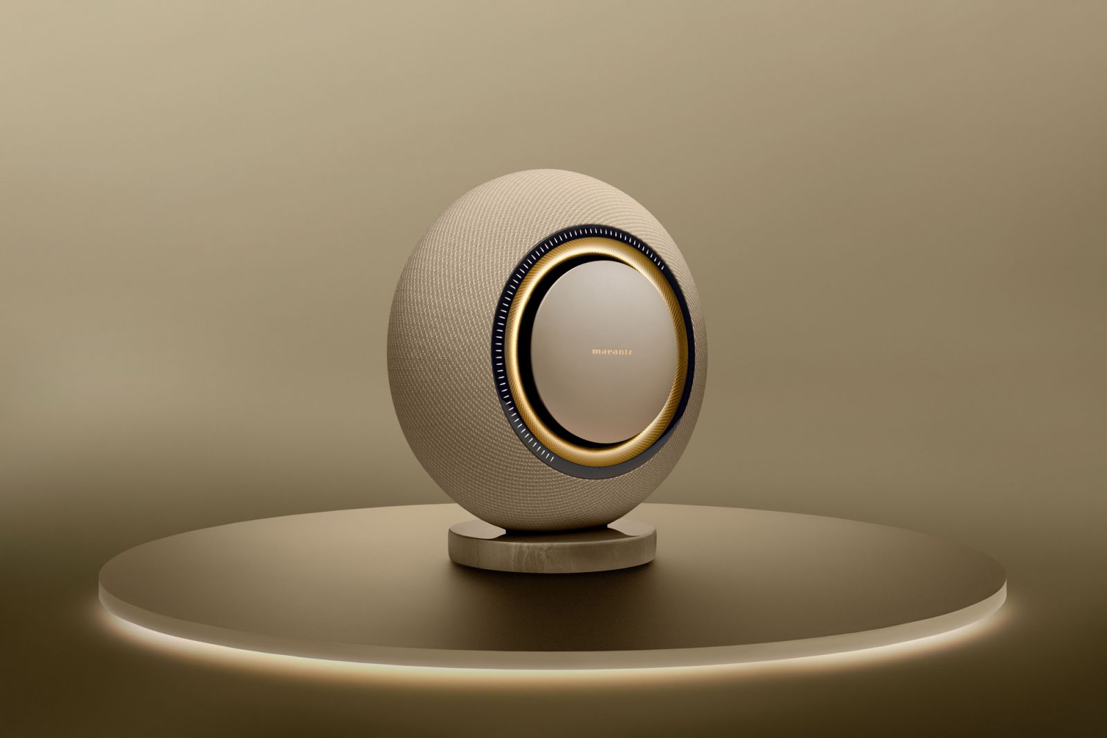 The colour-matched marble base further enhances the tactile beauty of the Marantz Horizon speaker