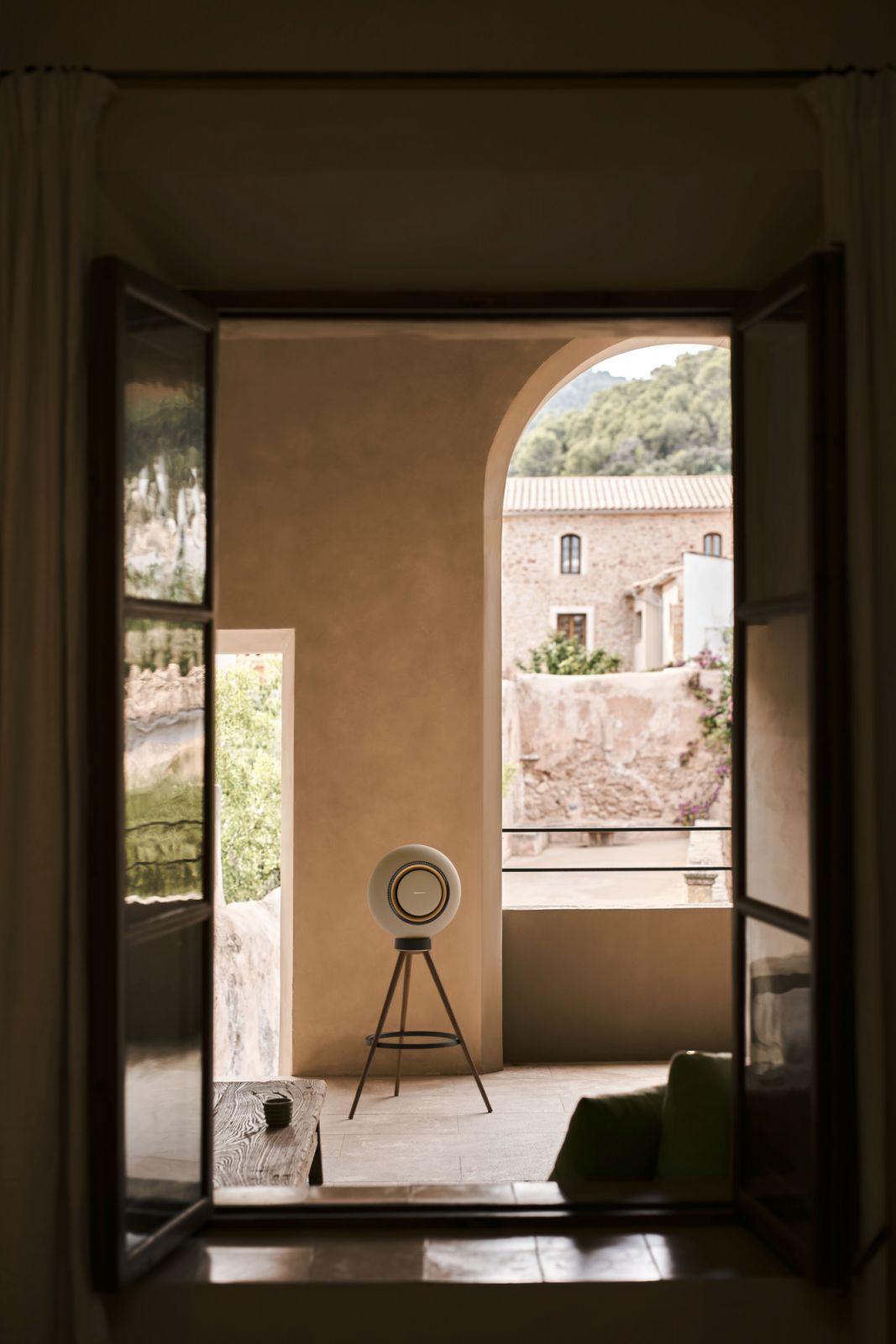The Horizon speaker becomes the focal point of the room when placed on its American walnut tripod