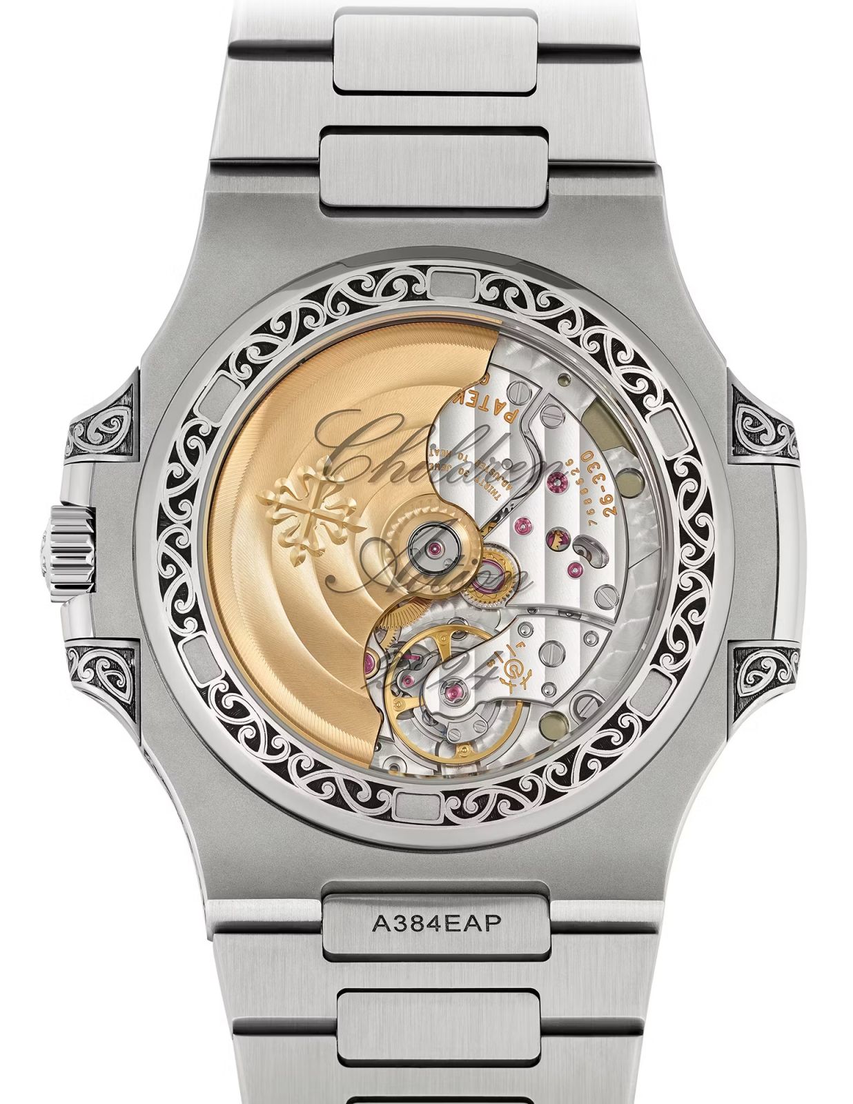 獨特雕刻版的百達翡麗金鷹Nautilus5711/1500A腕錶。(Photo: @phillipswatches)