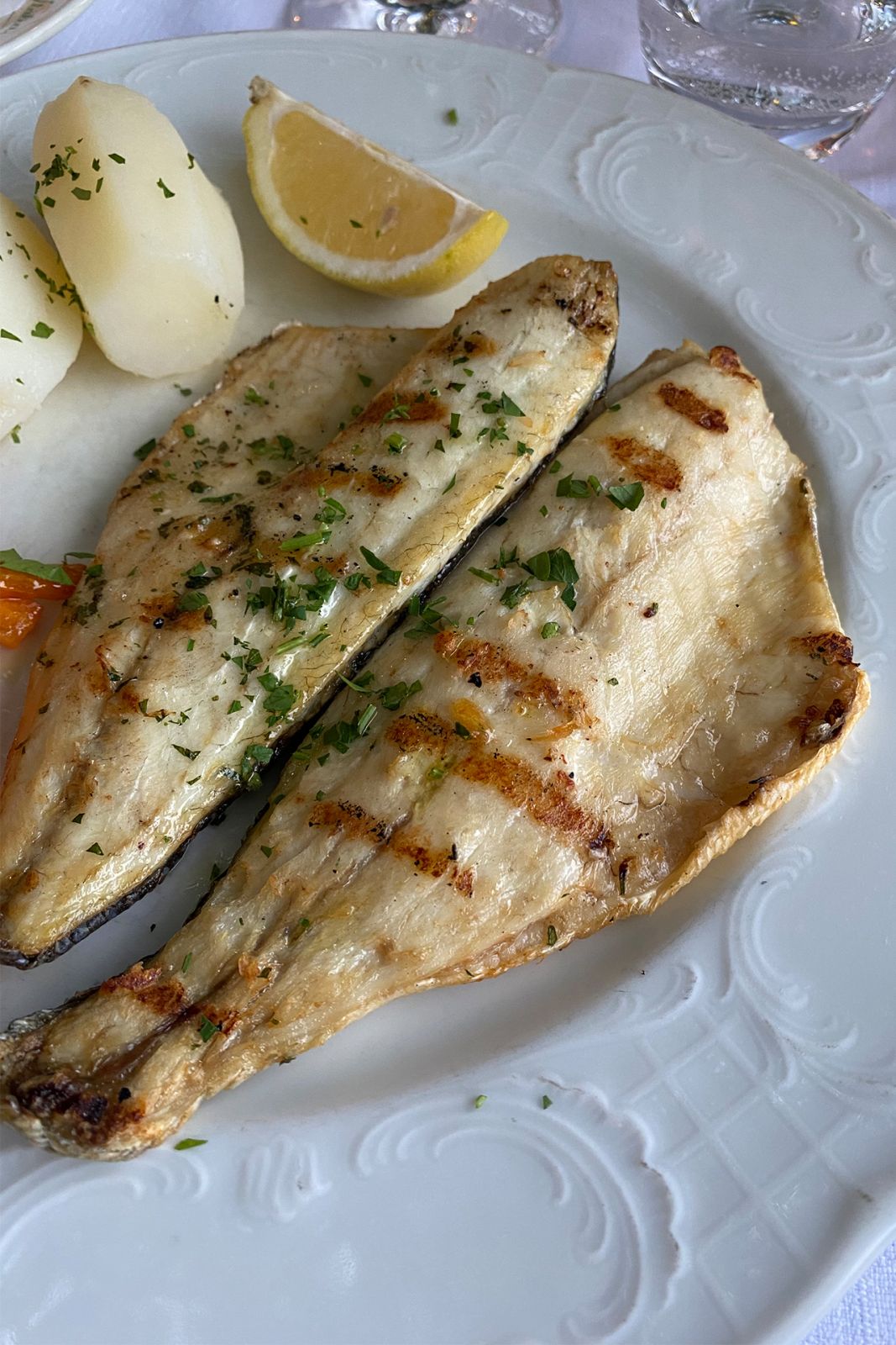 Fresh fish at a dinner in Switzerland