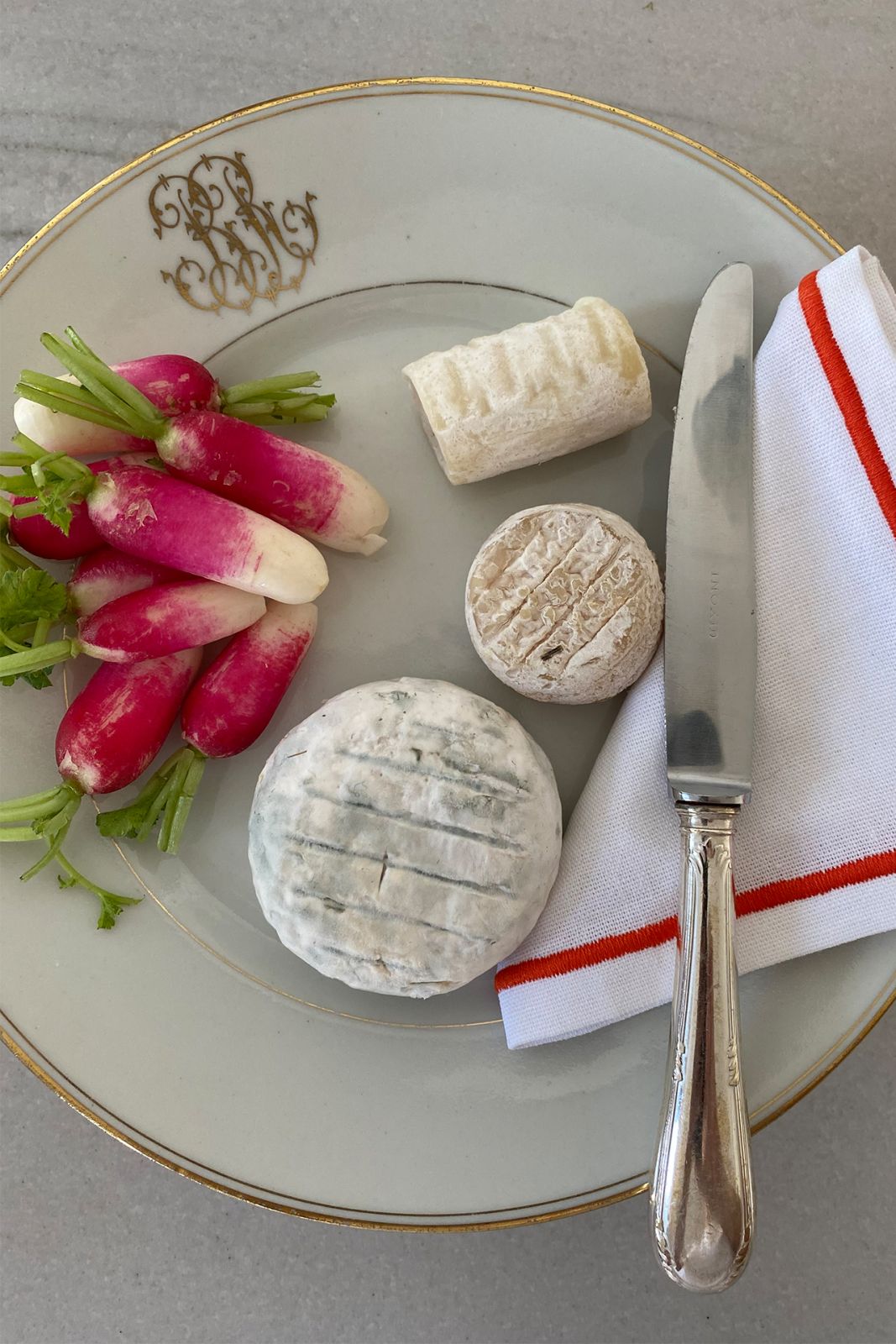 Cheese and radish appetizers for a lunch in Paris