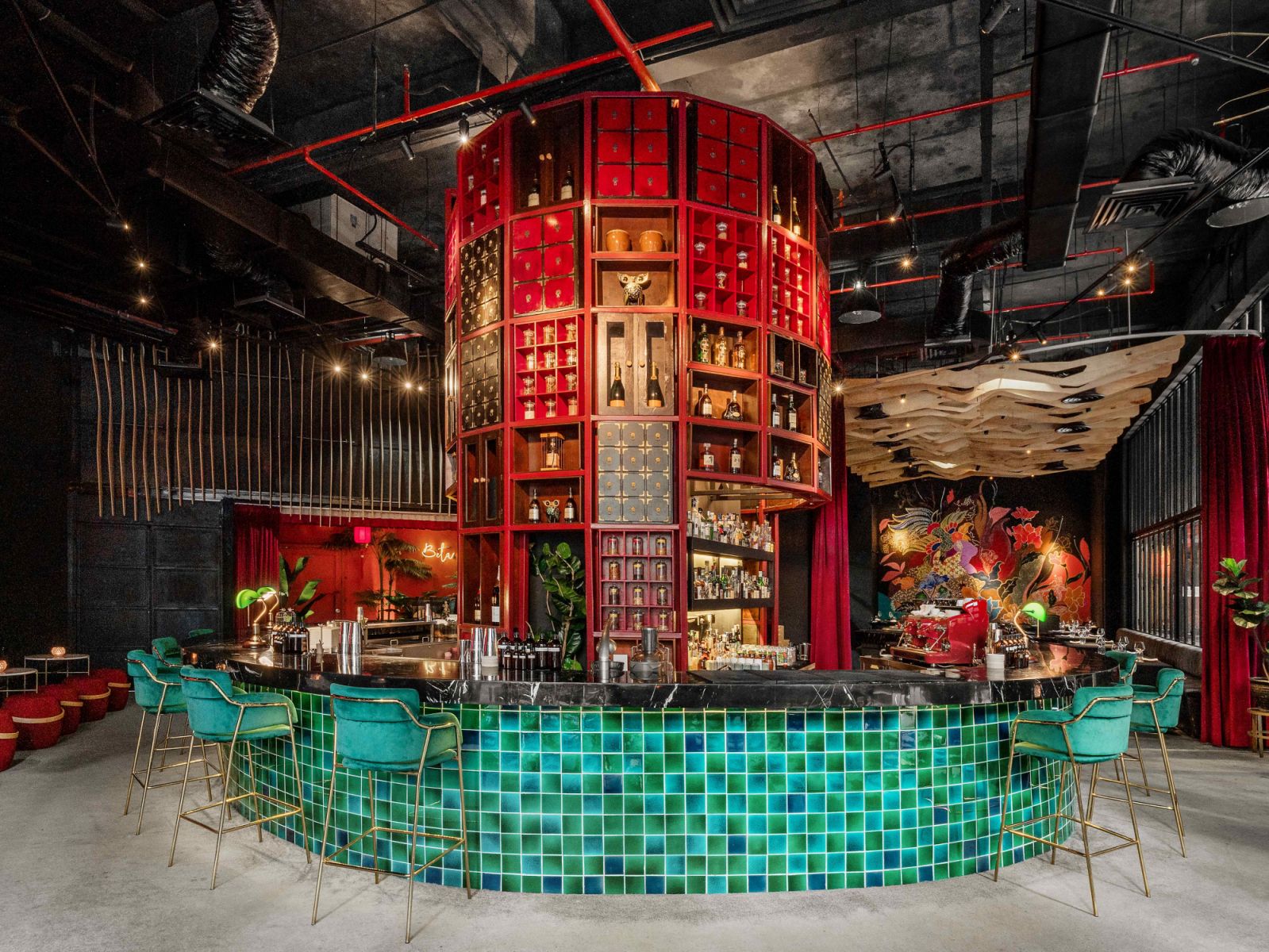 The striking central bar drew inspiration from traditional Chinese medical halls (Photos: Beta KL)