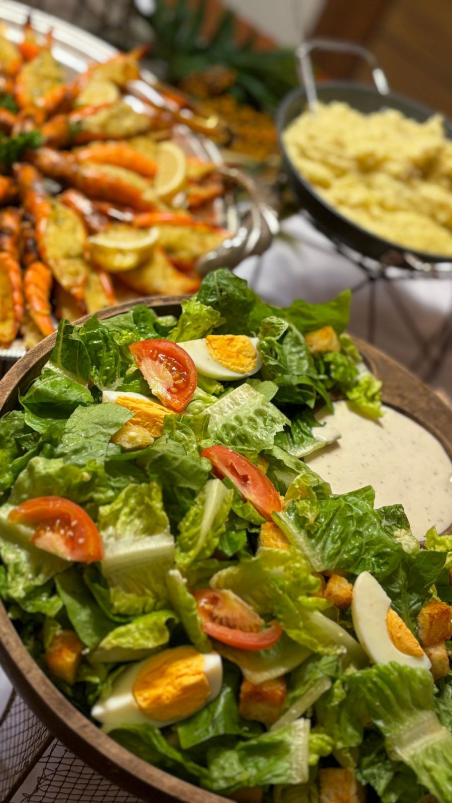 Rocio Olbes' tropical Thanksgiving setup, featuring a fresh salad